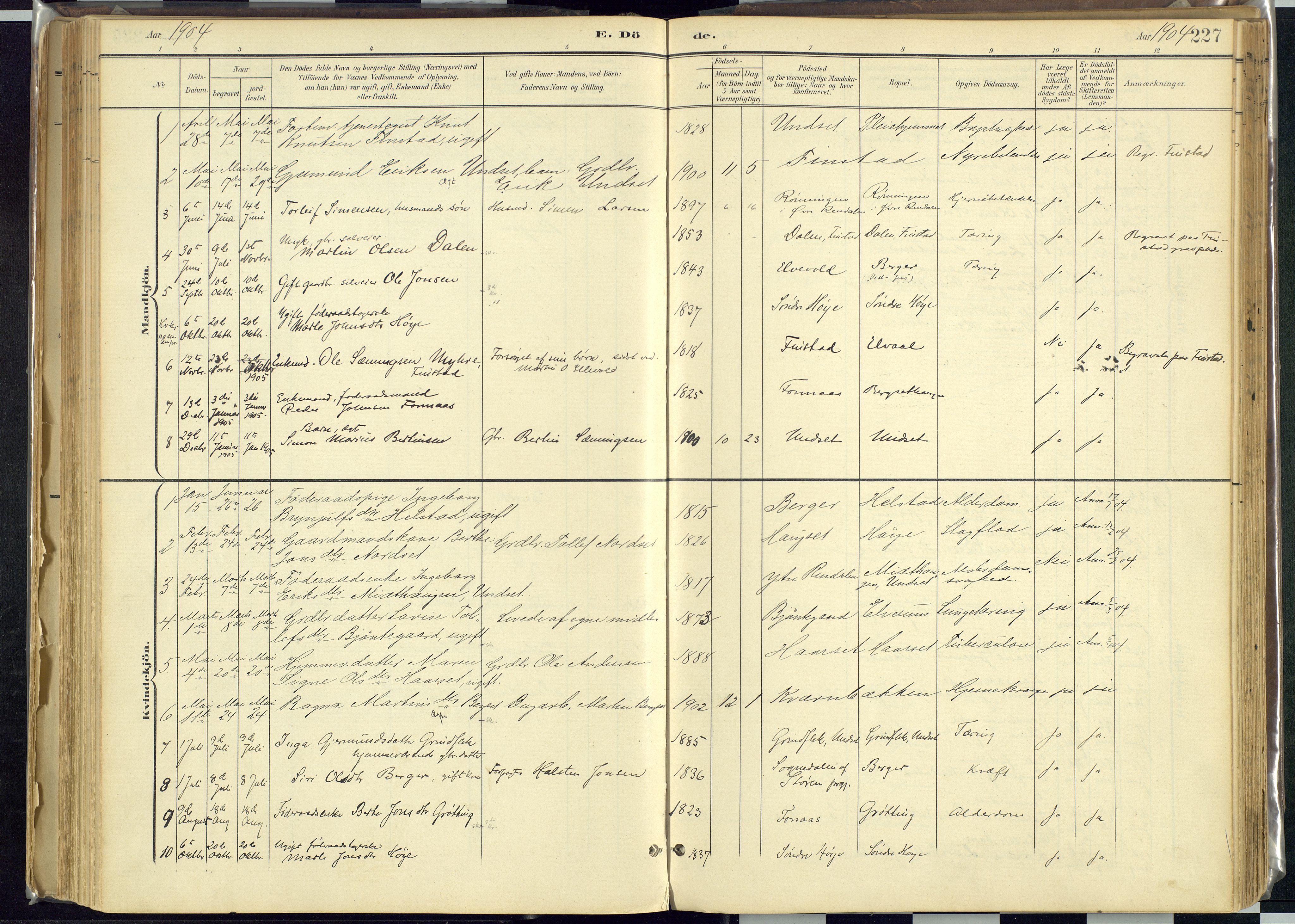 Rendalen prestekontor, AV/SAH-PREST-054/H/Ha/Haa/L0012: Parish register (official) no. 12, 1901-1928, p. 227