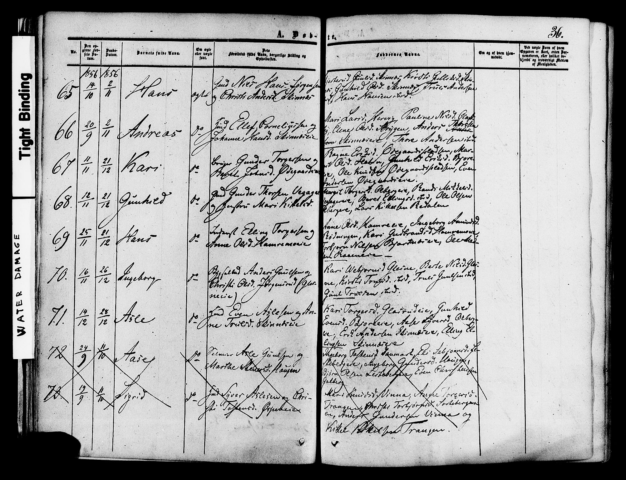 Krødsherad kirkebøker, AV/SAKO-A-19/F/Fa/L0003: Parish register (official) no. 3, 1851-1872, p. 36