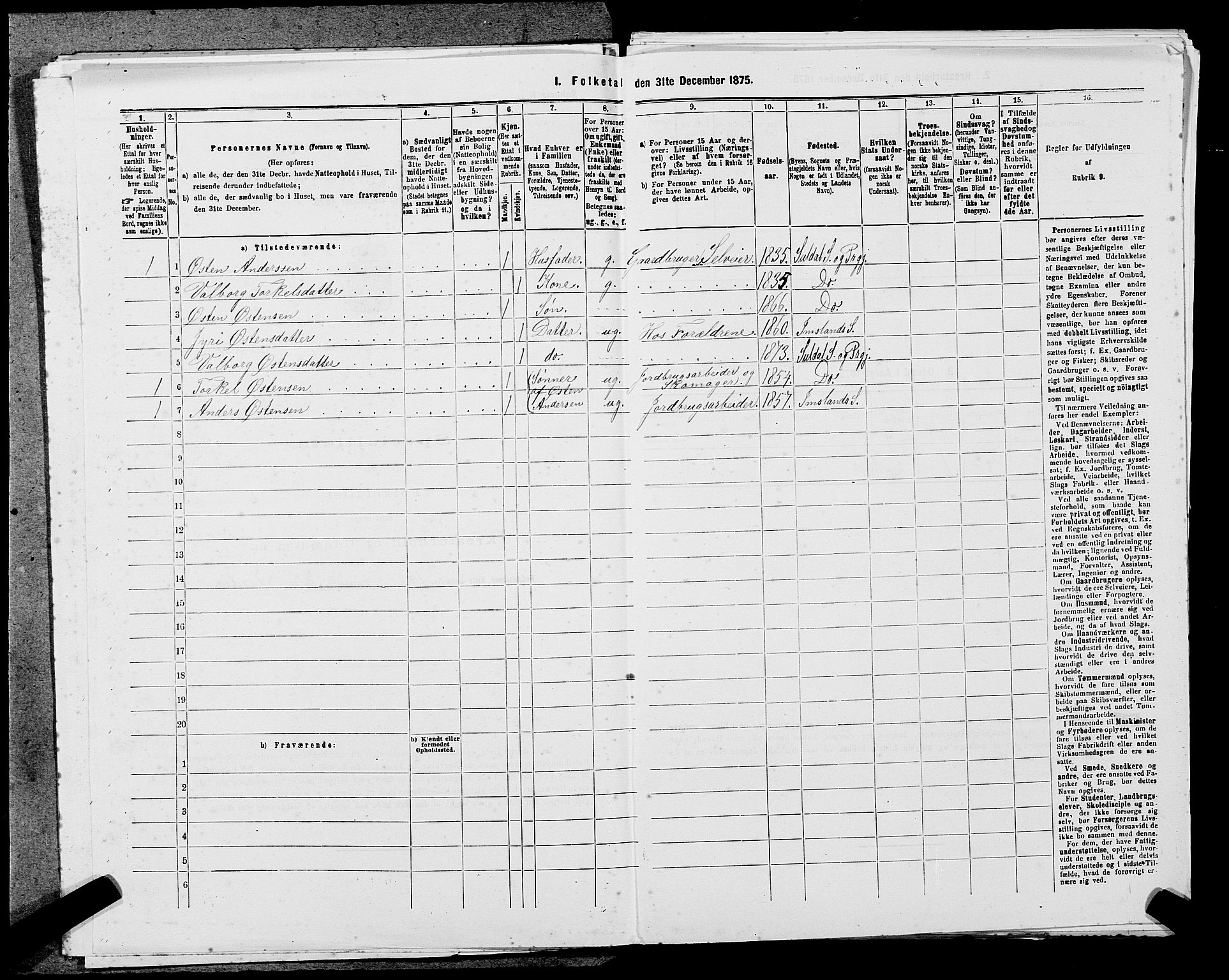 SAST, 1875 census for 1134P Suldal, 1875, p. 520