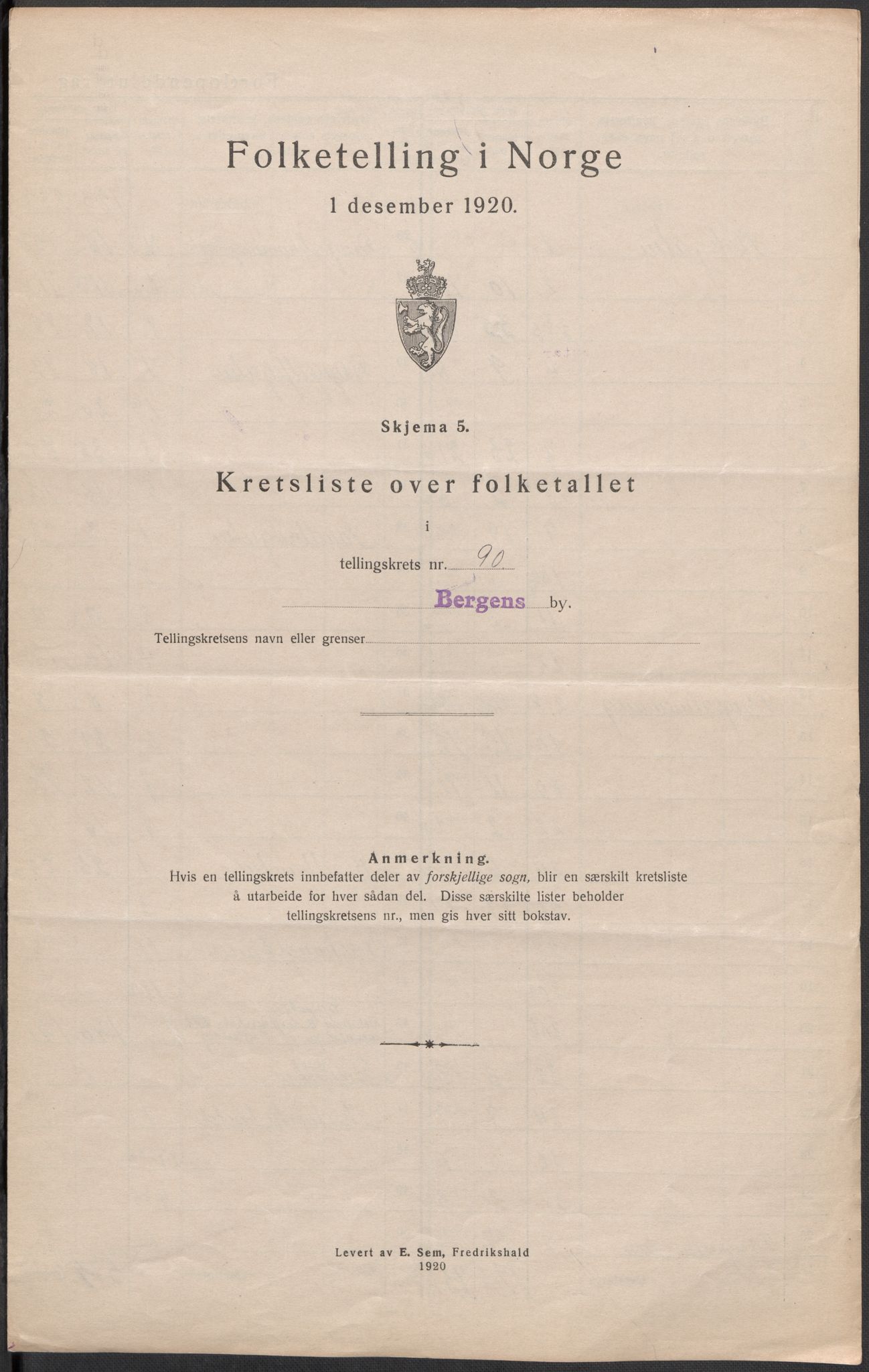 SAB, 1920 census for Bergen, 1920, p. 285