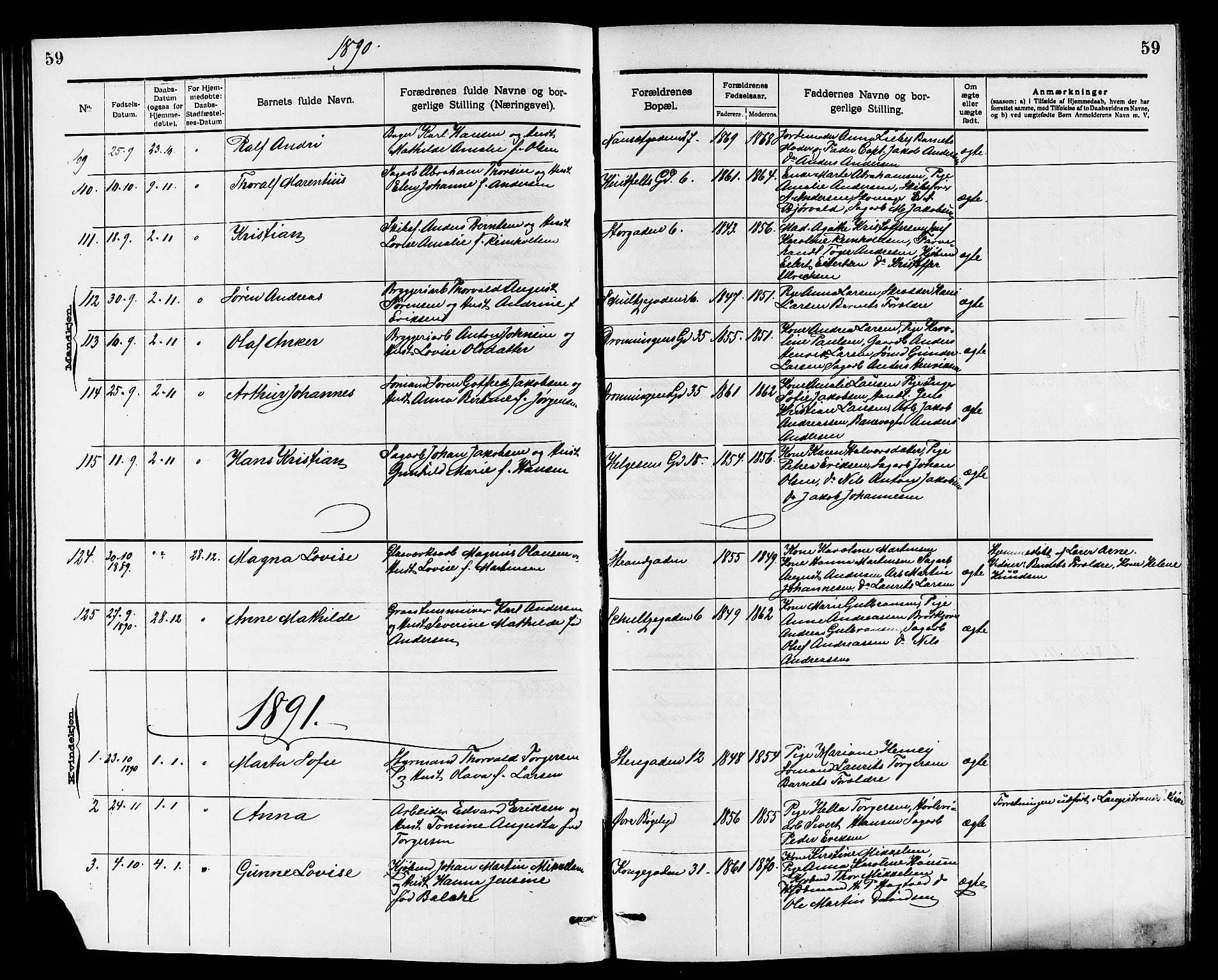 Larvik kirkebøker, AV/SAKO-A-352/G/Ga/L0005: Parish register (copy) no. I 5, 1888-1909, p. 59