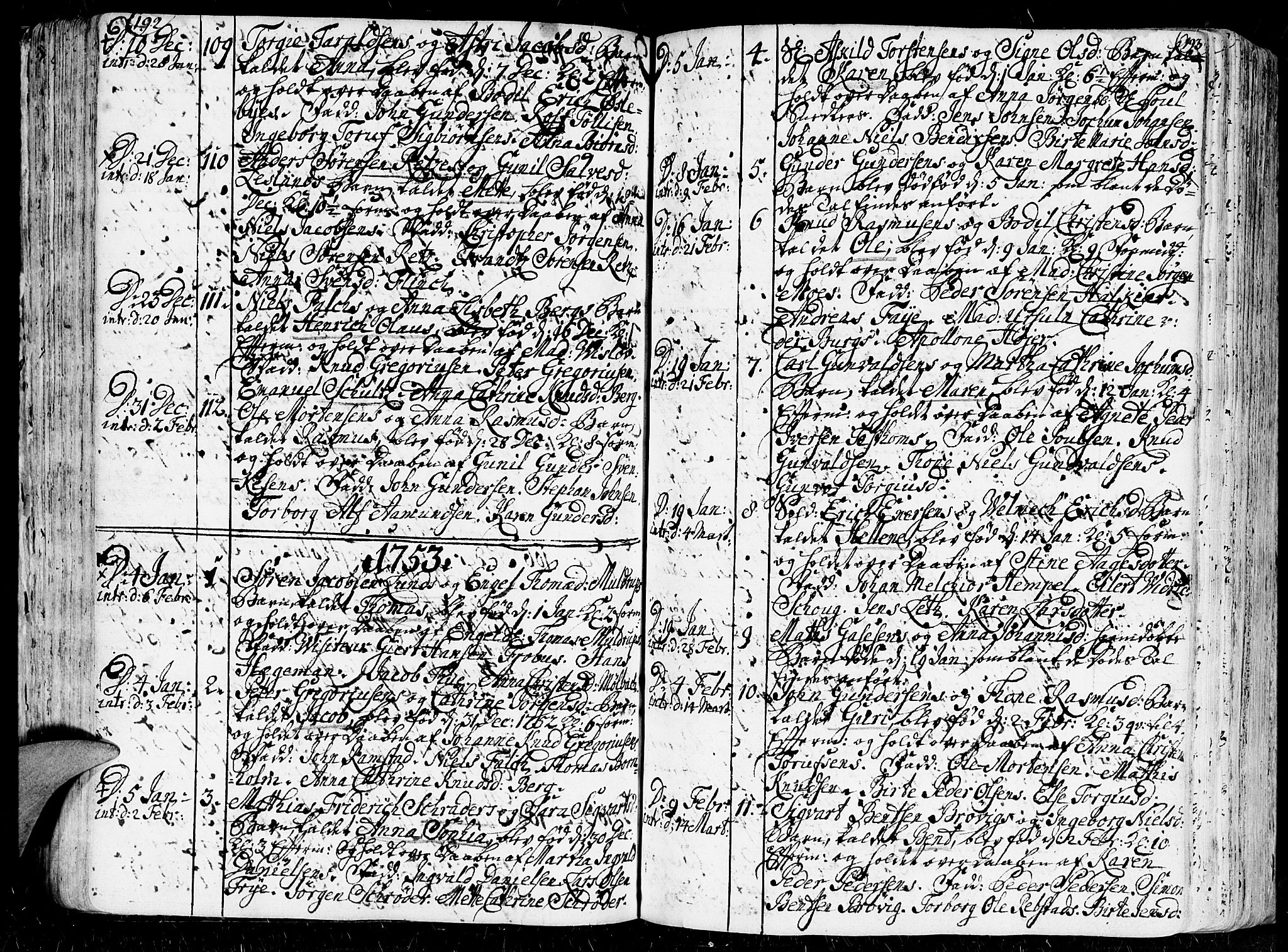 Kristiansand domprosti, SAK/1112-0006/F/Fa/L0001: Parish register (official) no. A 1, 1734-1793, p. 192-193