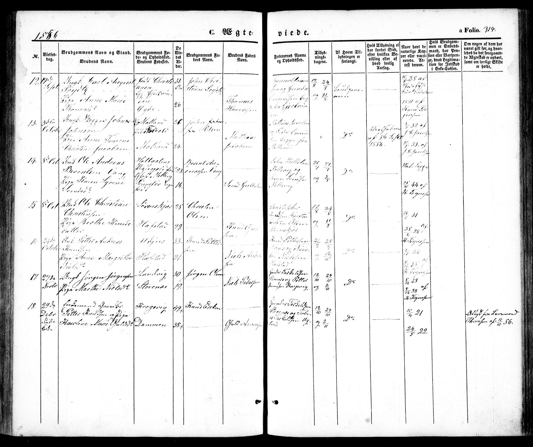 Hommedal sokneprestkontor, AV/SAK-1111-0023/F/Fa/Fab/L0004: Parish register (official) no. A 4, 1848-1860, p. 314