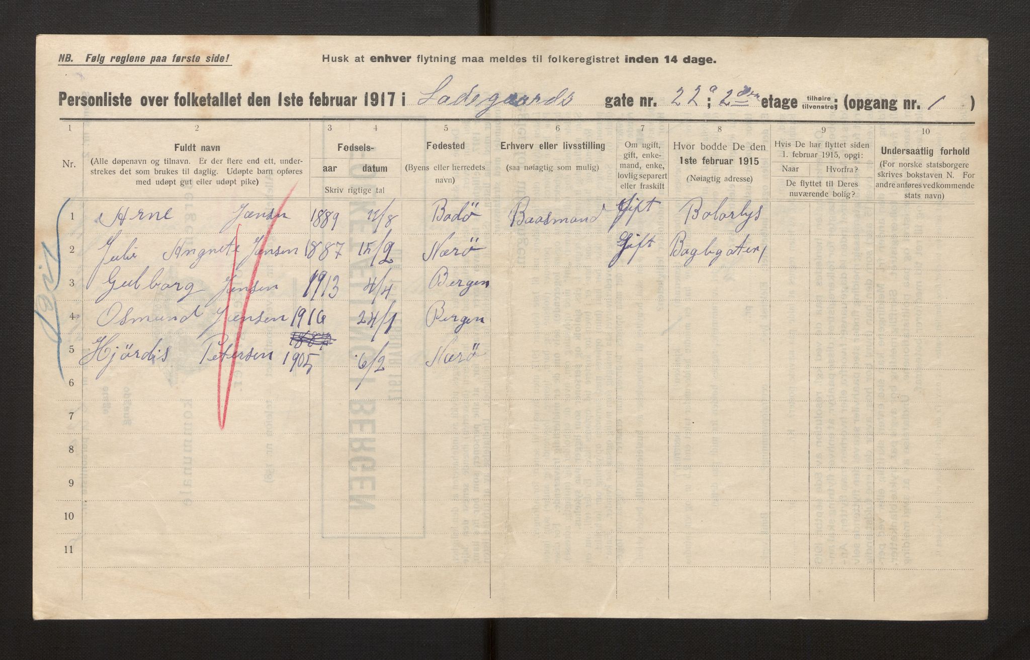 SAB, Municipal Census 1917 for Bergen, 1917, p. 20498