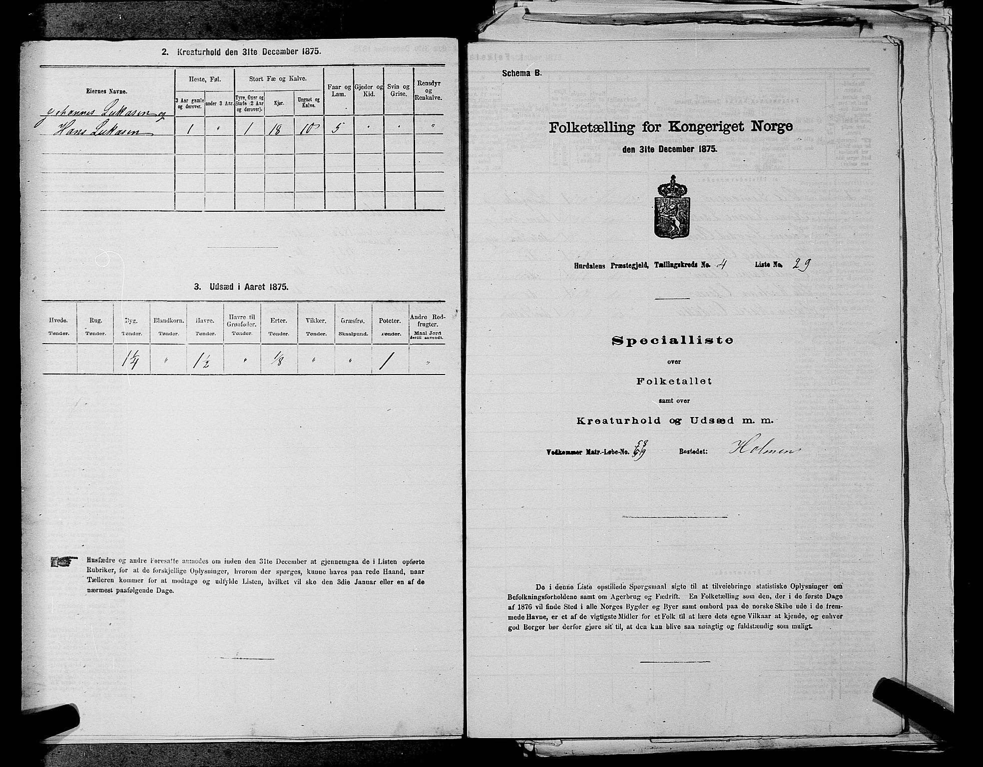 RA, 1875 census for 0239P Hurdal, 1875, p. 715