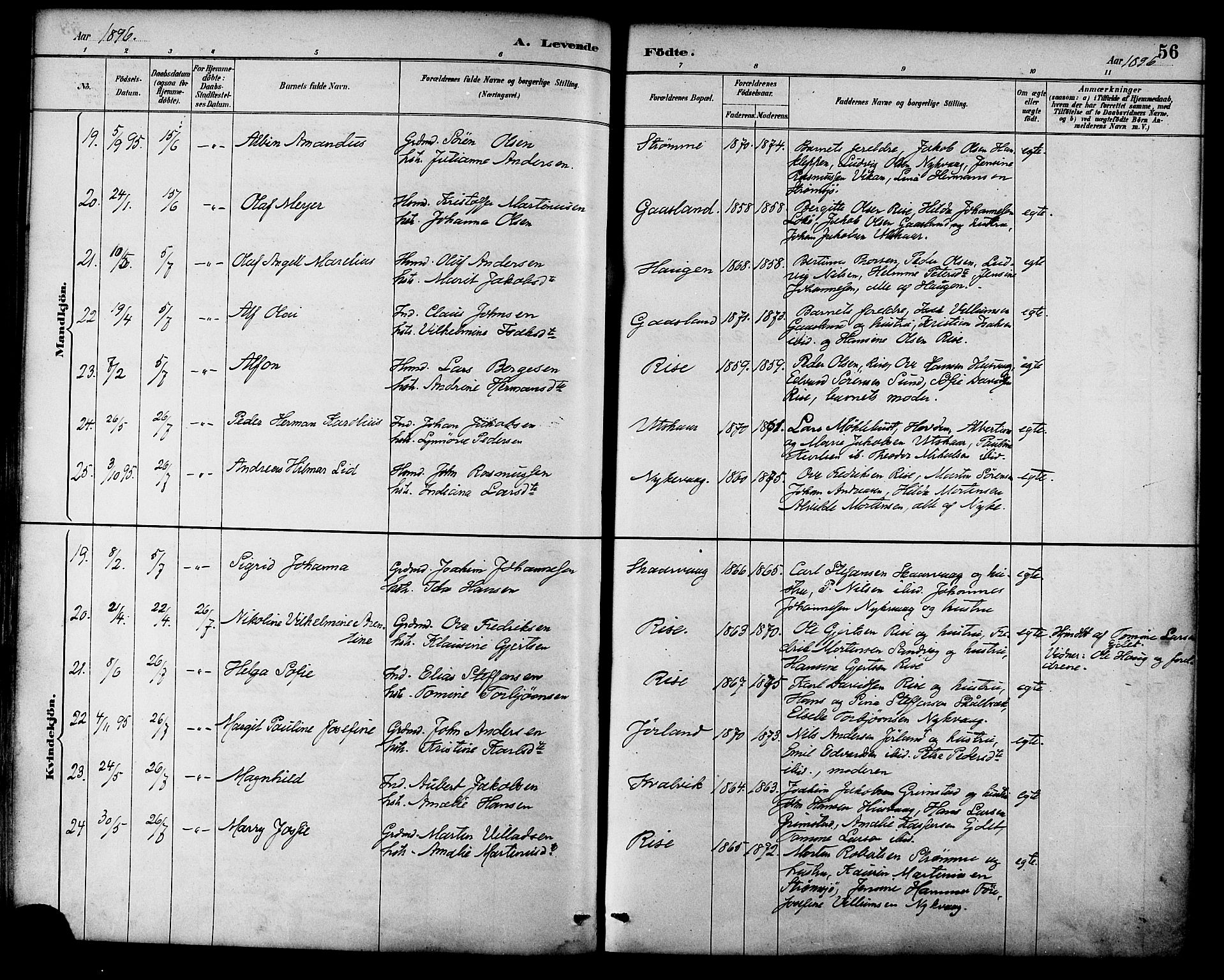 Ministerialprotokoller, klokkerbøker og fødselsregistre - Nordland, AV/SAT-A-1459/892/L1320: Parish register (official) no. 892A01, 1886-1901, p. 56