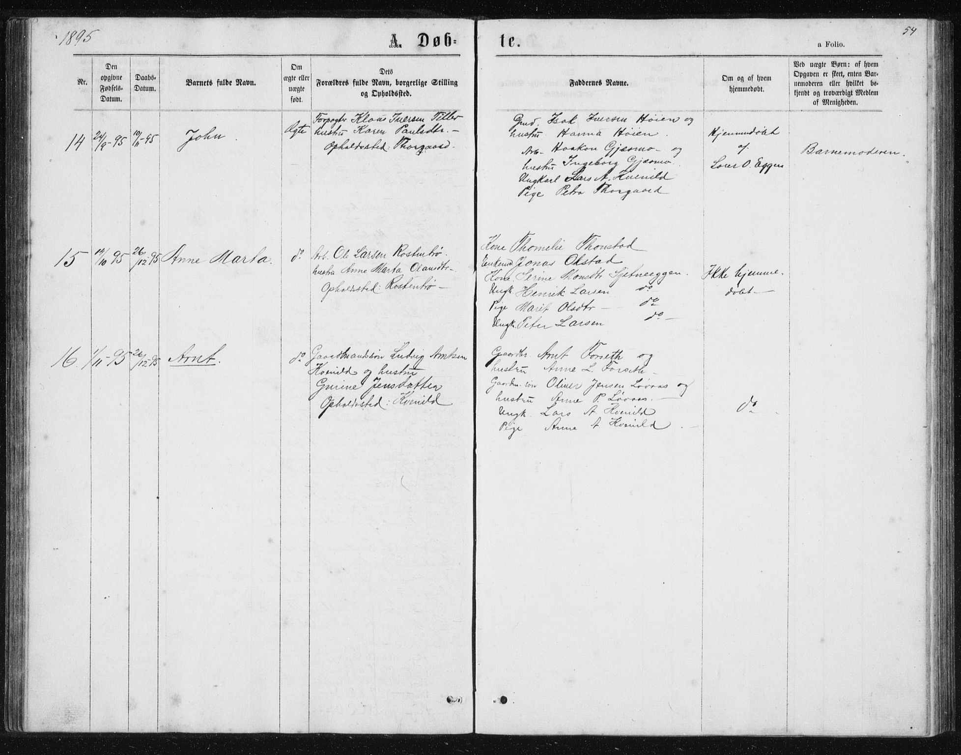 Ministerialprotokoller, klokkerbøker og fødselsregistre - Sør-Trøndelag, SAT/A-1456/621/L0459: Parish register (copy) no. 621C02, 1866-1895, p. 54