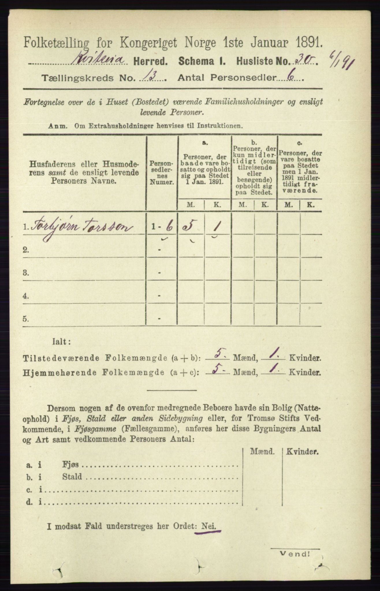 RA, 1891 census for 0829 Kviteseid, 1891, p. 3069