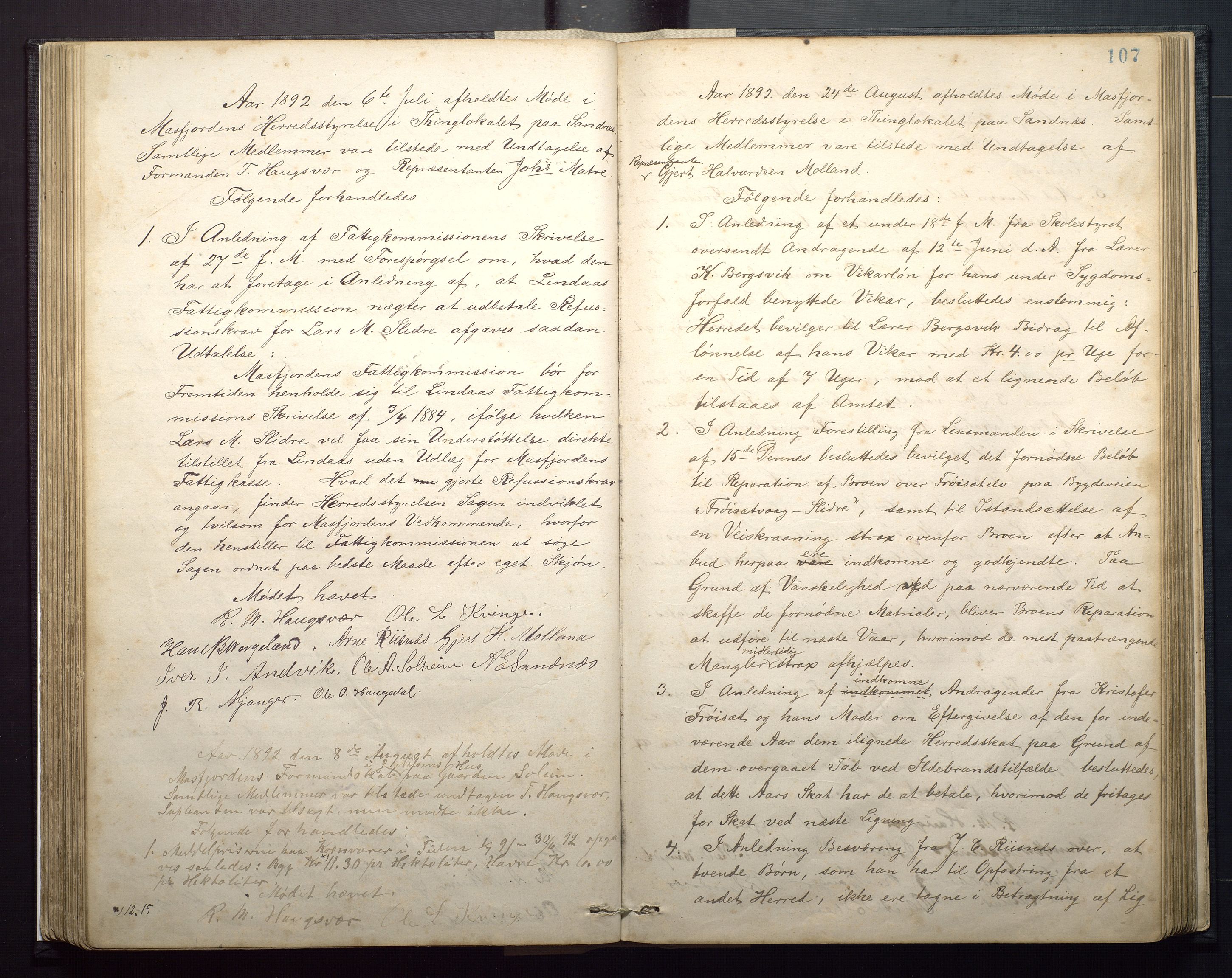 Masfjorden kommune. Formannskapet, IKAH/1266-021/A/Aa/L0001: Møtebok for Masfjorden formannskap og heradsstyre, 1879-1904, p. 107