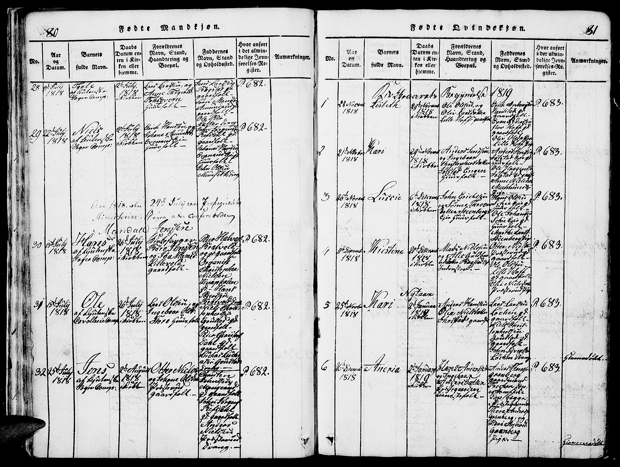 Romedal prestekontor, AV/SAH-PREST-004/L/L0005: Parish register (copy) no. 5, 1814-1829, p. 80-81