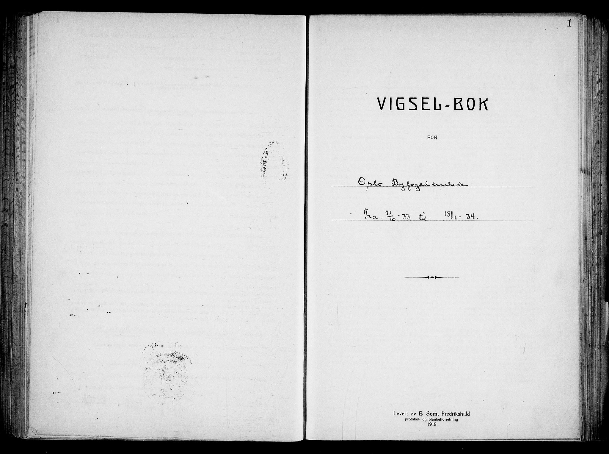 Oslo byfogd avd. I, SAO/A-10220/L/Lb/Lbb/L0023: Notarialprotokoll, rekke II: Vigsler, 1933-1934, p. 1a