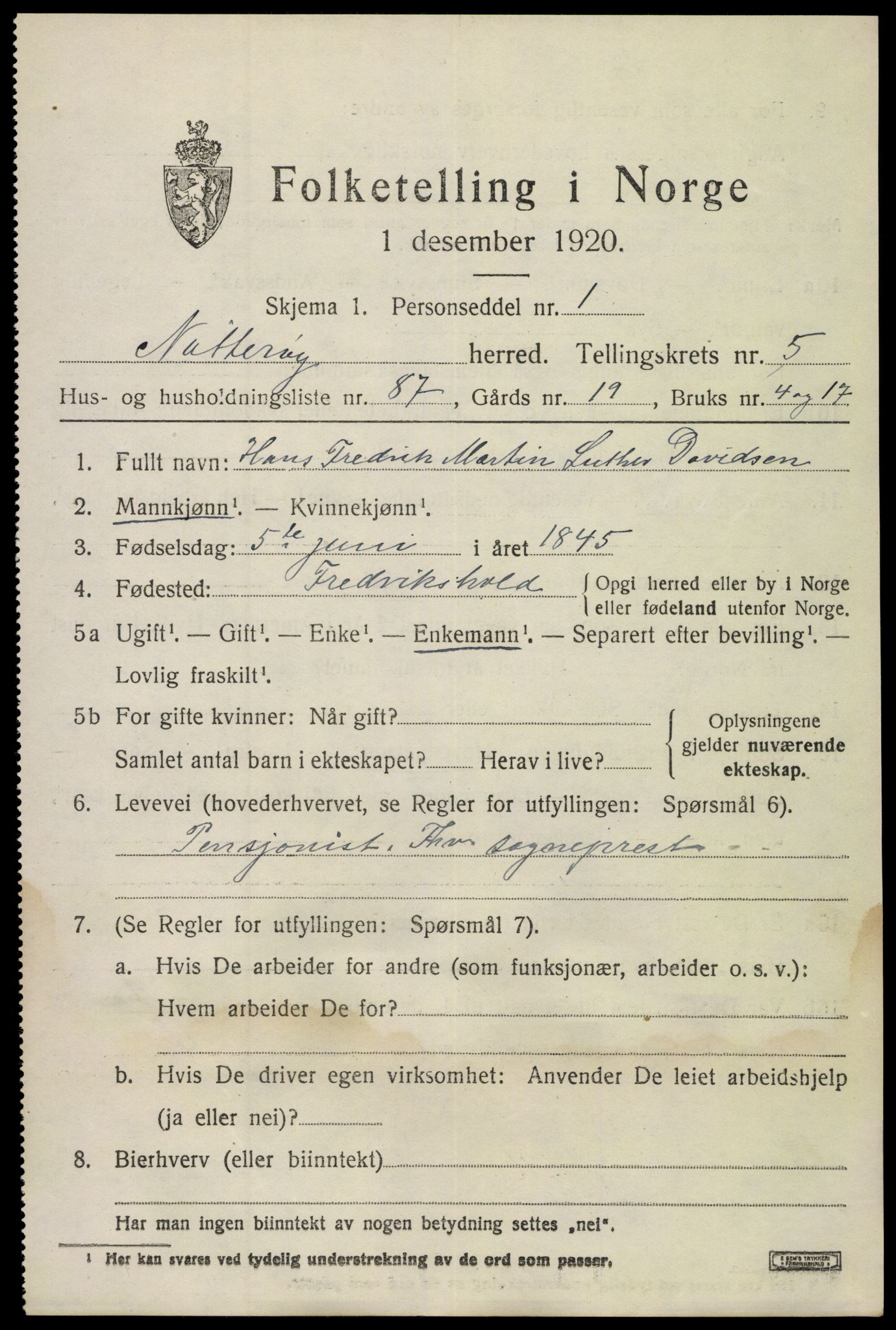 SAKO, 1920 census for Nøtterøy, 1920, p. 8395
