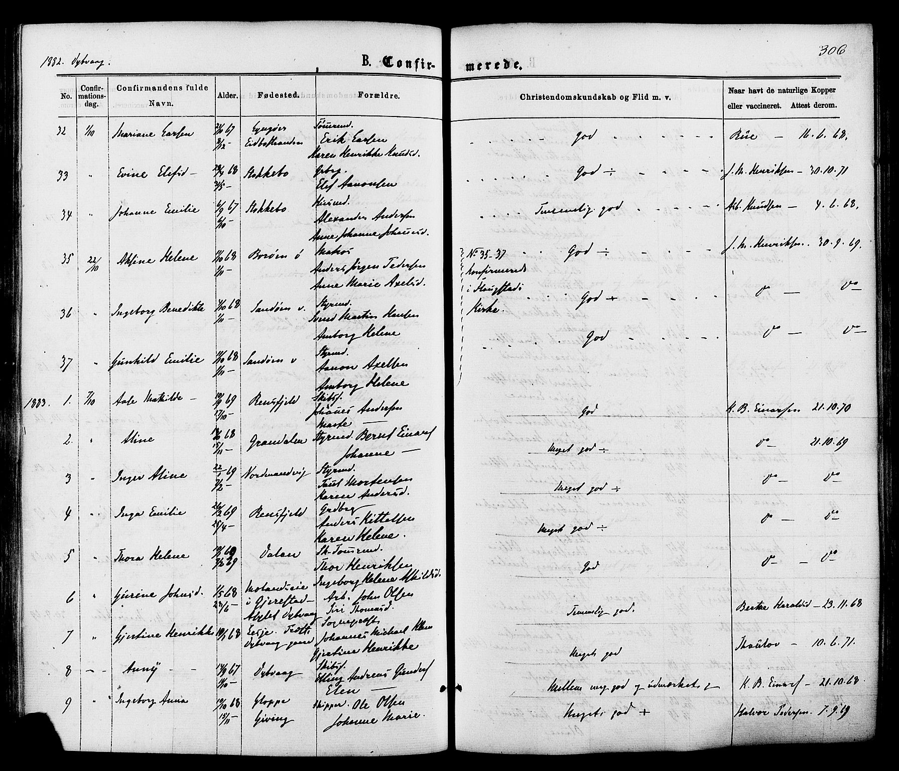 Dypvåg sokneprestkontor, AV/SAK-1111-0007/F/Fa/Faa/L0007: Parish register (official) no. A 7/ 1, 1872-1884, p. 306