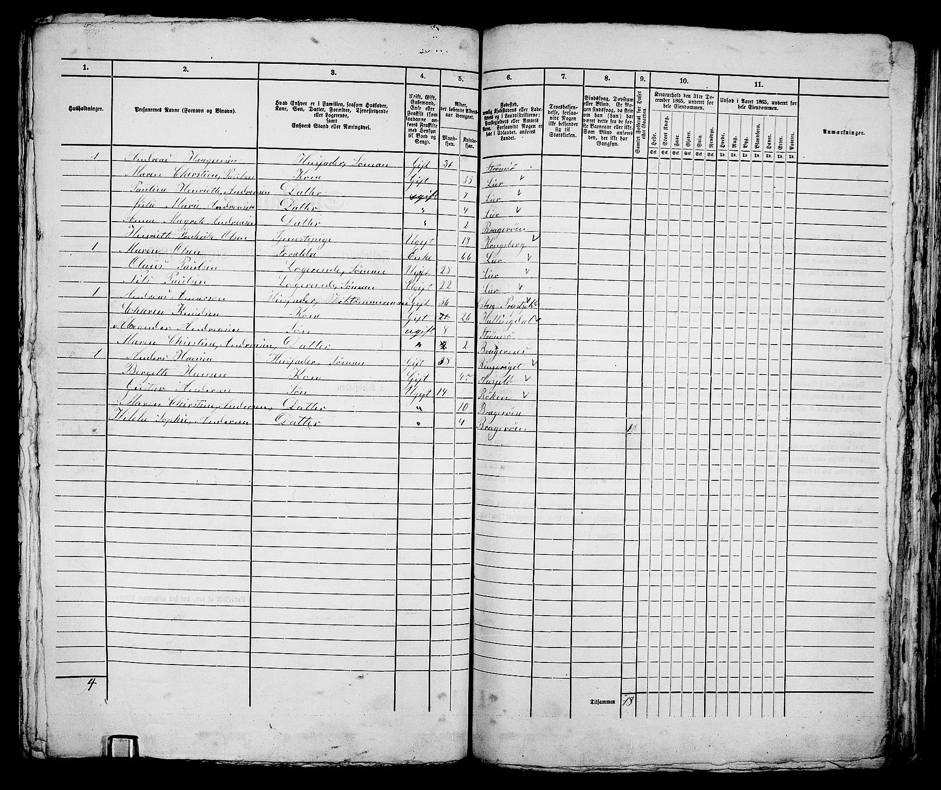 RA, 1865 census for Bragernes in Drammen, 1865, p. 1049