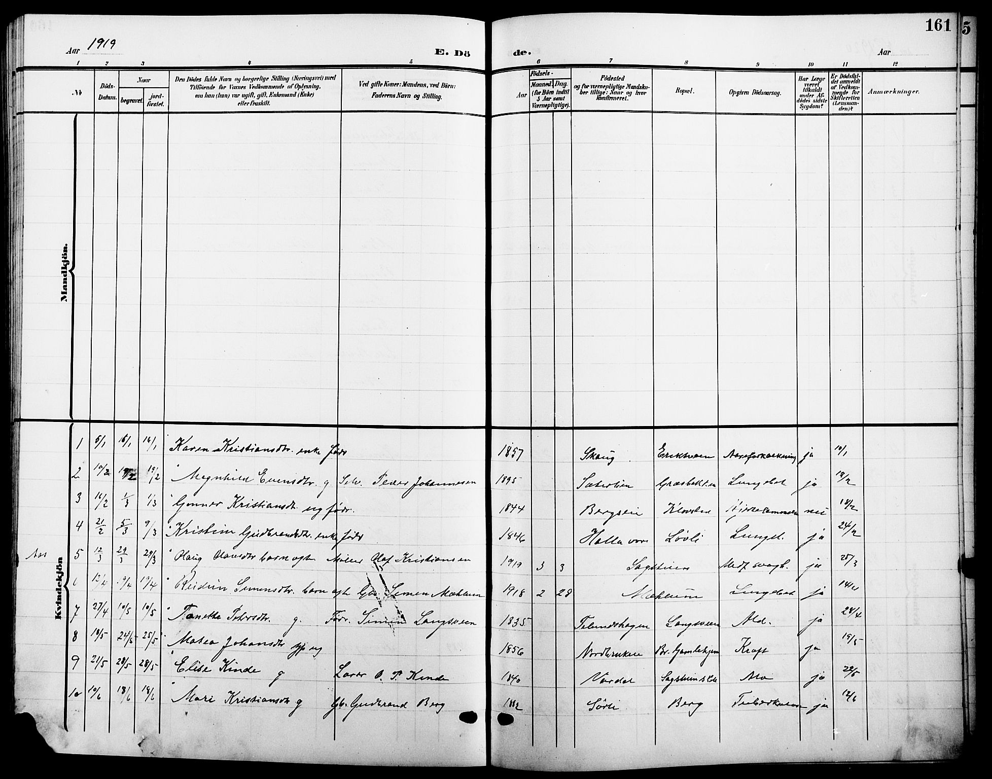 Ringsaker prestekontor, SAH/PREST-014/L/La/L0016: Parish register (copy) no. 16, 1905-1920, p. 161