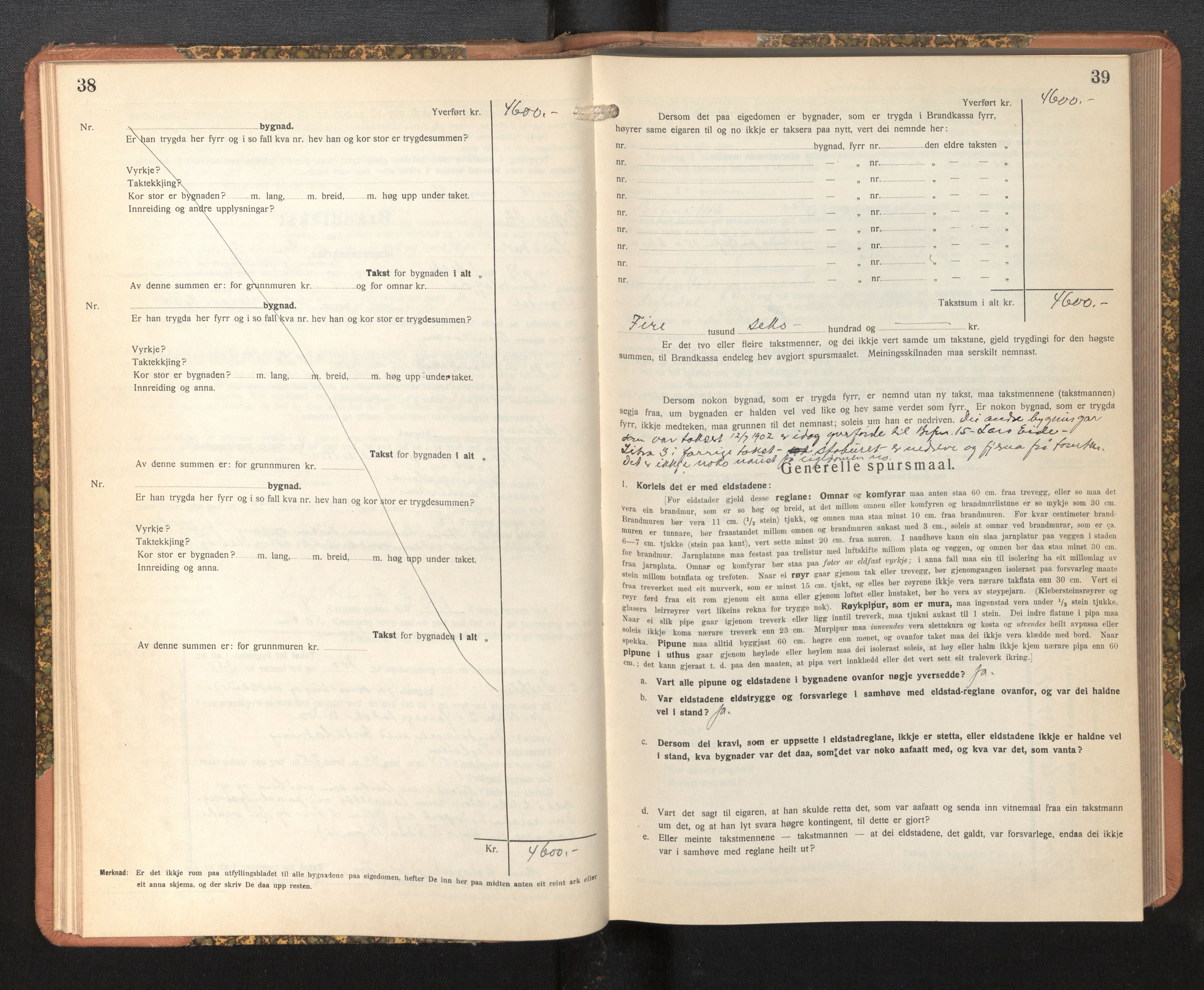 Lensmannen i Sogndal, AV/SAB-A-29901/0012/L0019: Branntakstprotokoll, Sogndalsfjøra, skjematakst, 1944-1954, p. 38-39