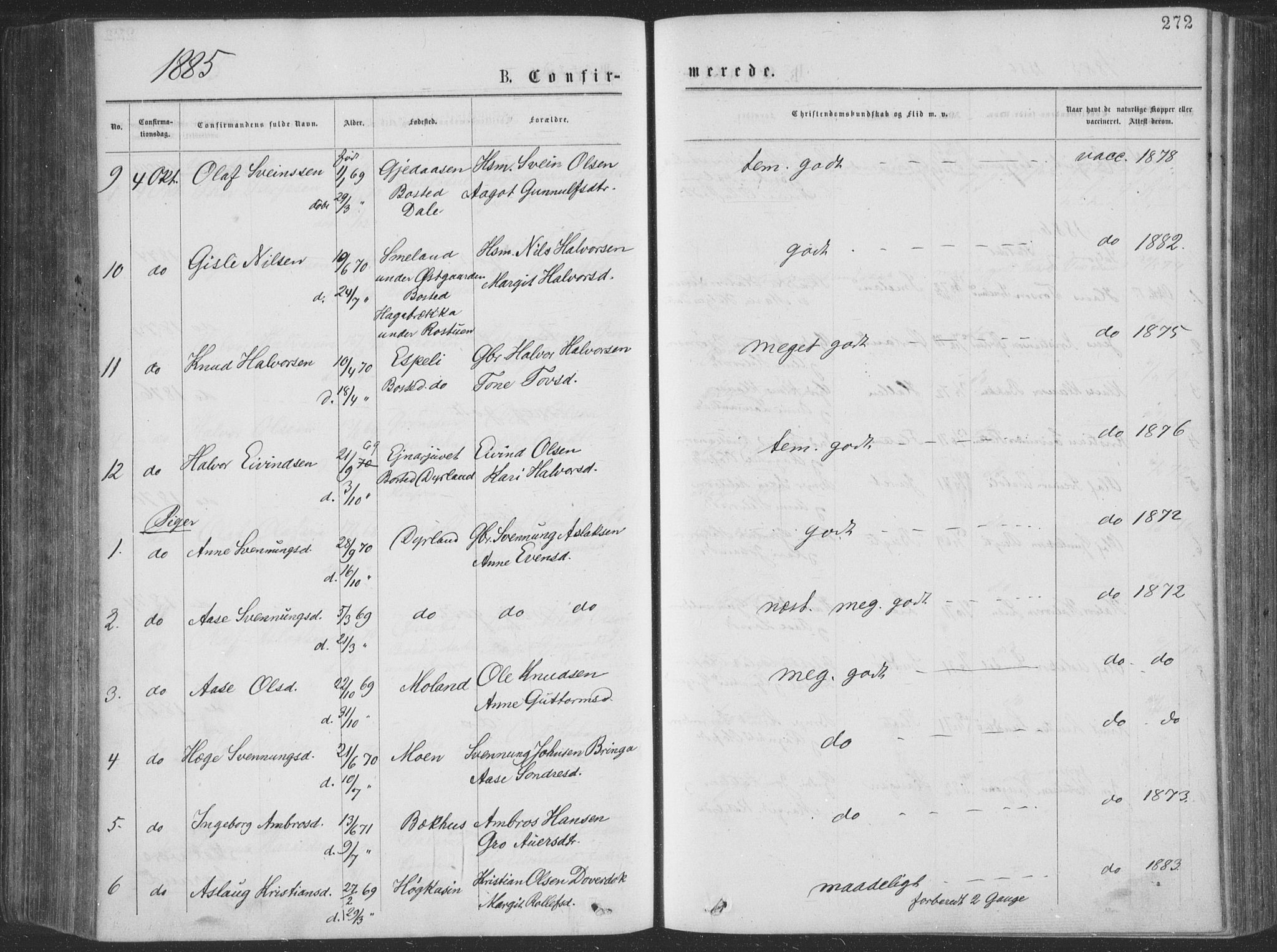 Seljord kirkebøker, SAKO/A-20/F/Fa/L0014: Parish register (official) no. I 14, 1877-1886, p. 272
