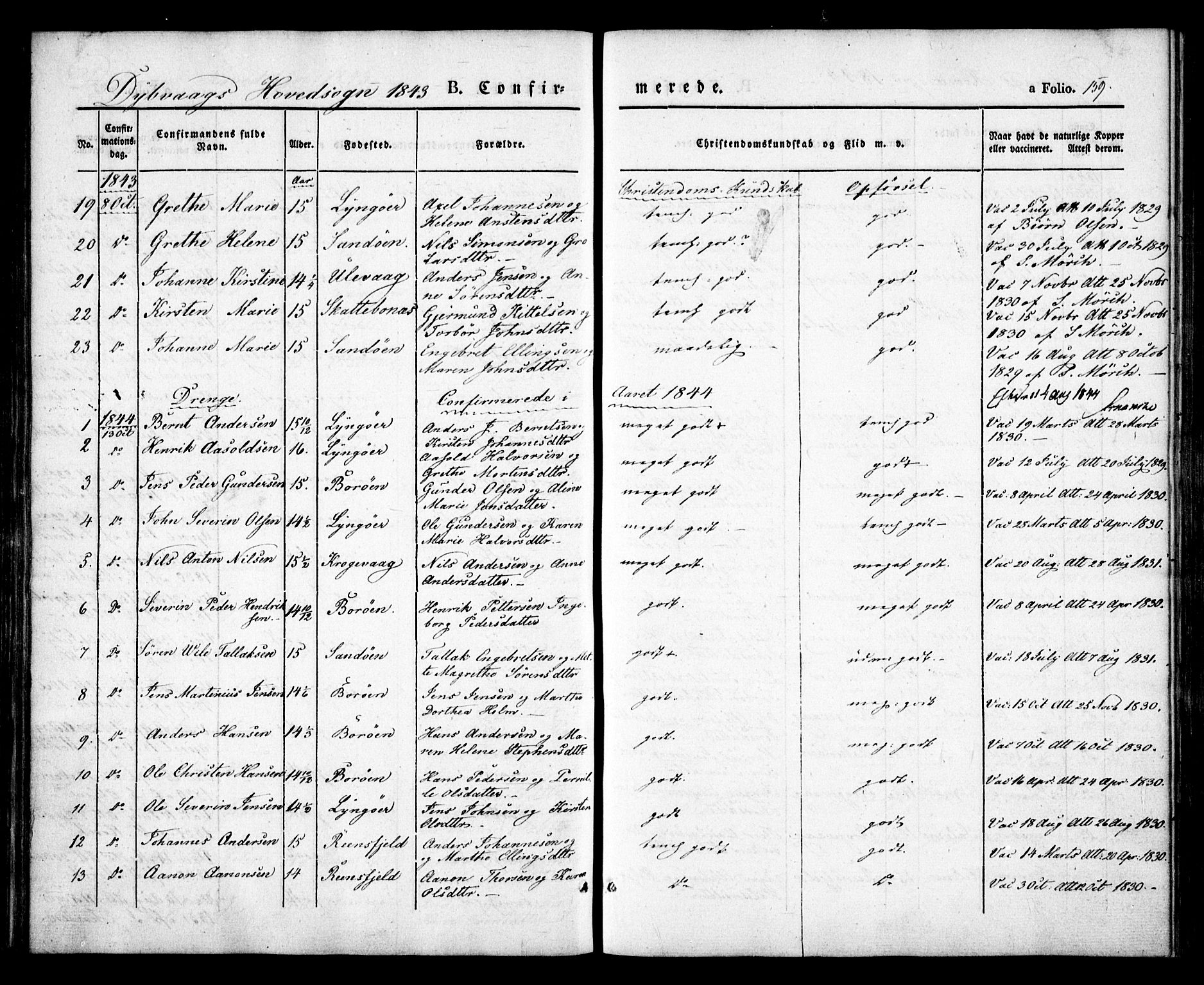 Dypvåg sokneprestkontor, AV/SAK-1111-0007/F/Fa/Faa/L0005: Parish register (official) no. A 5, 1841-1854, p. 159