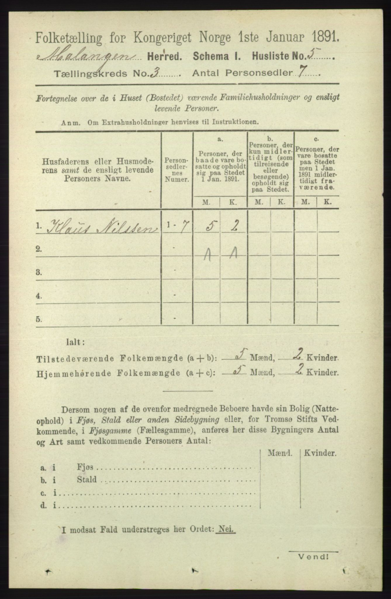 RA, 1891 census for 1932 Malangen, 1891, p. 694