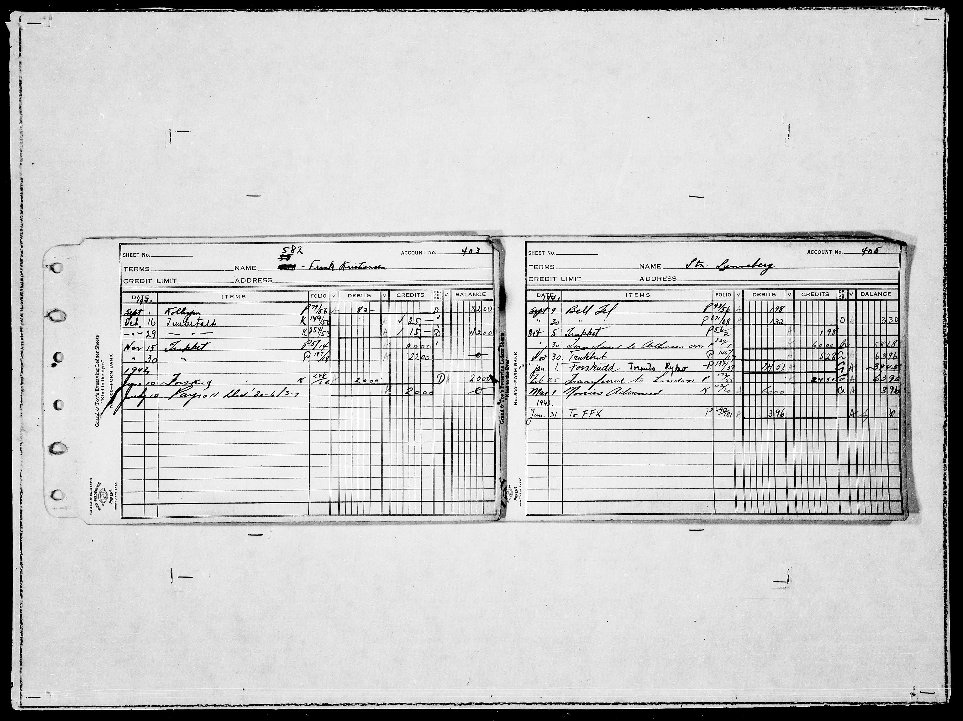 Forsvaret, Flyvåpnenes treningsleir 1940-1945, AV/RA-RAFA-3974/V/L0019: Regnskaper.  Se "Index" for detaljert oversikt over innholdet., 1940-1945