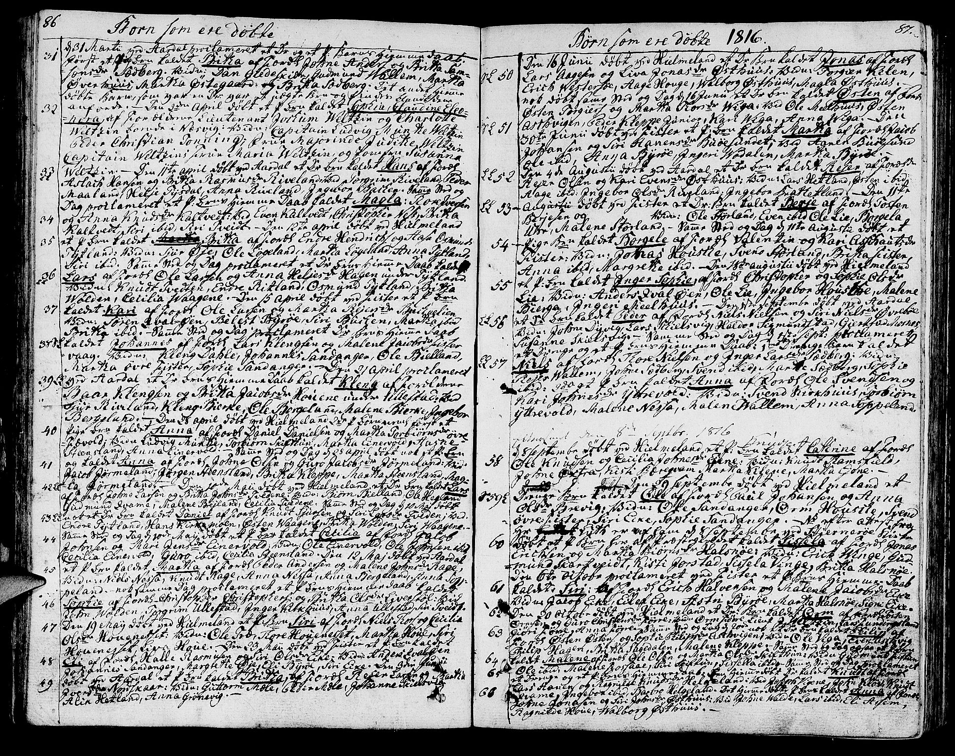 Hjelmeland sokneprestkontor, AV/SAST-A-101843/01/IV/L0002: Parish register (official) no. A 2, 1799-1816, p. 86-87