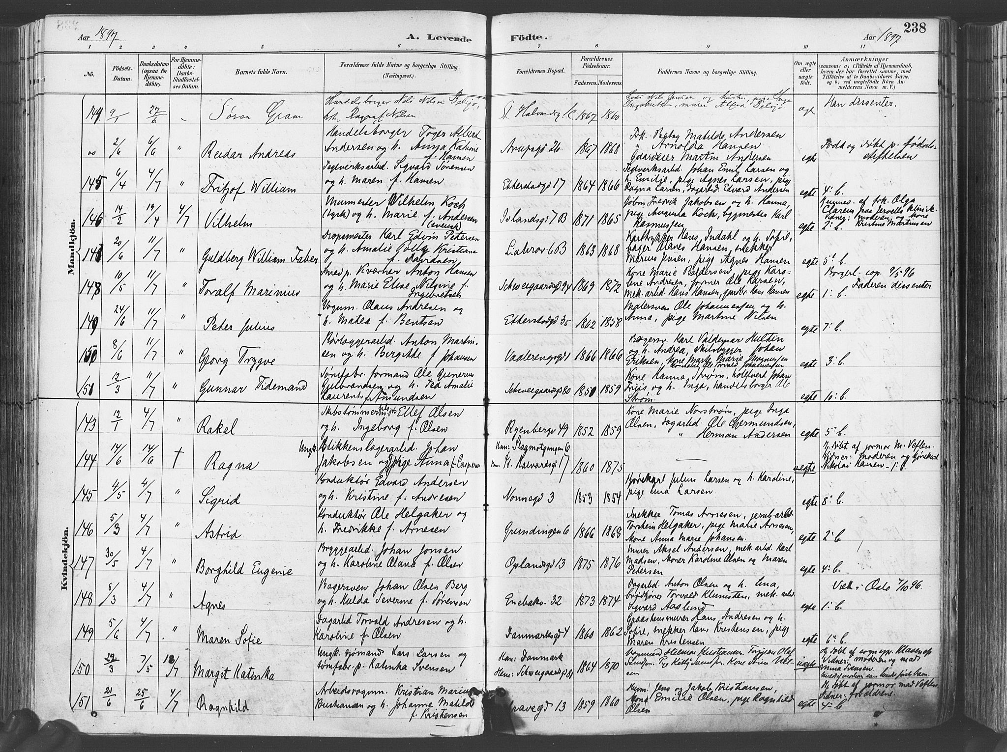 Gamlebyen prestekontor Kirkebøker, SAO/A-10884/F/Fa/L0007: Parish register (official) no. 7, 1889-1899, p. 238