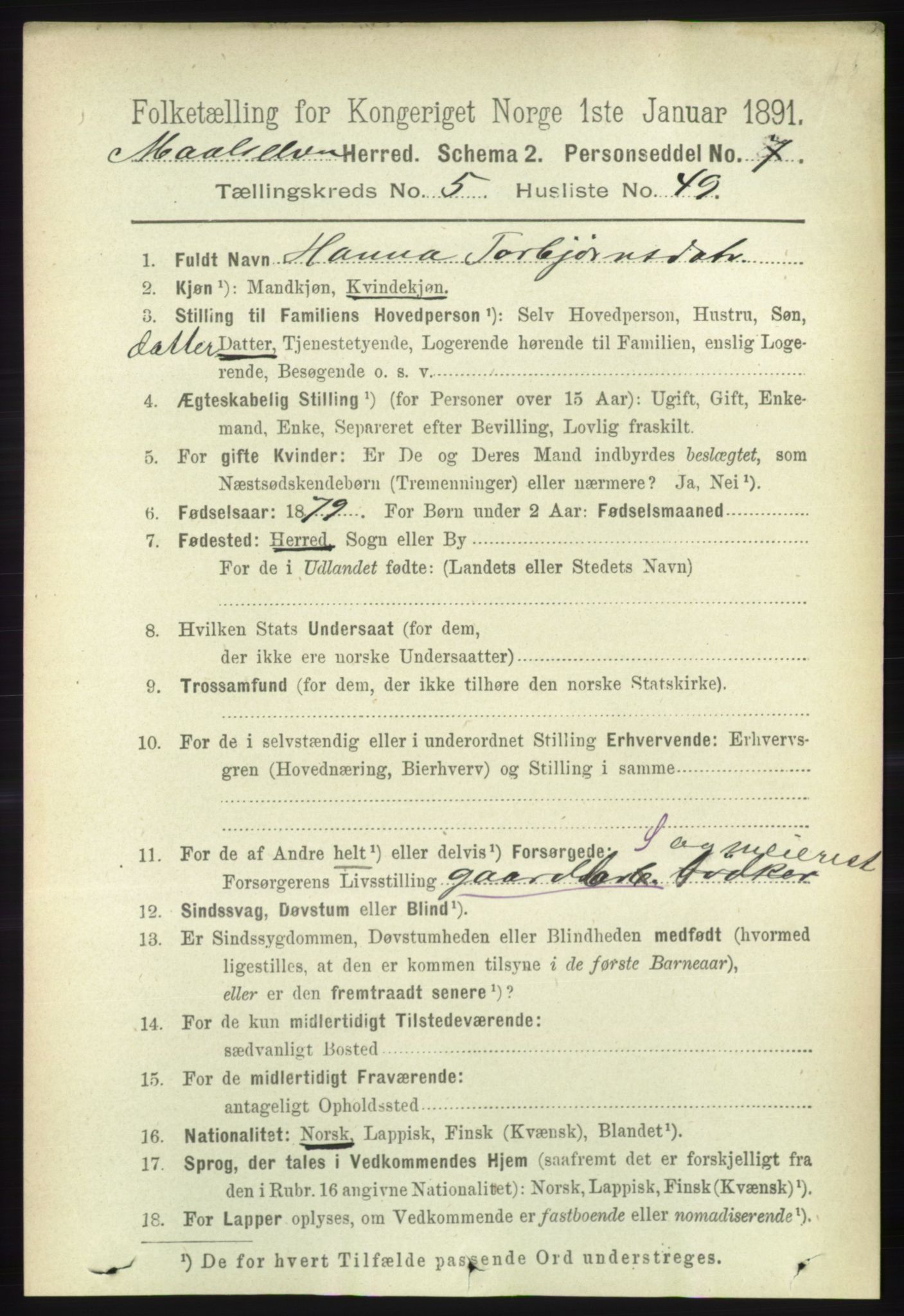 RA, 1891 census for 1924 Målselv, 1891, p. 1944