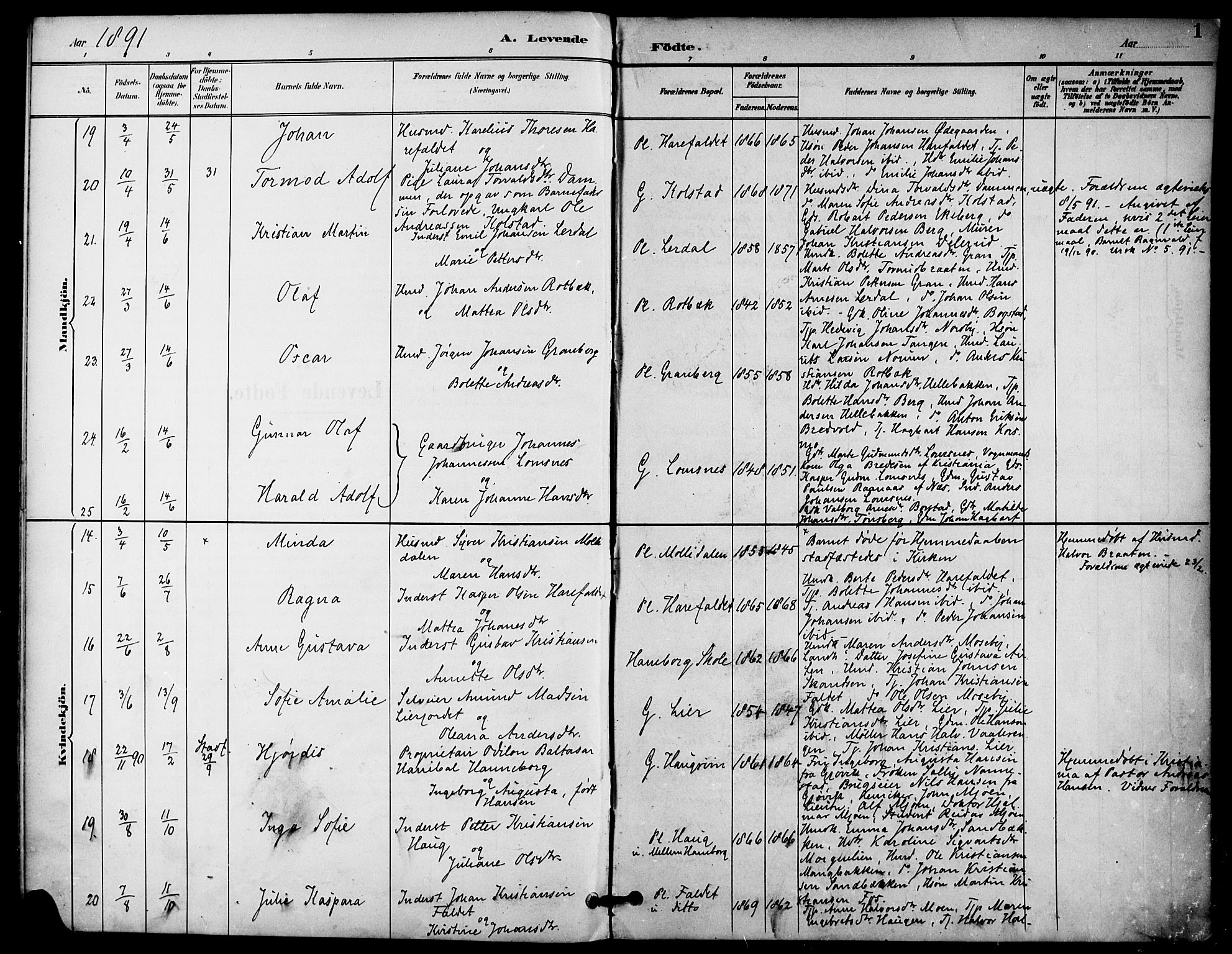 Aurskog prestekontor Kirkebøker, AV/SAO-A-10304a/F/Fa/L0009: Parish register (official) no. I 9, 1891-1898, p. 1