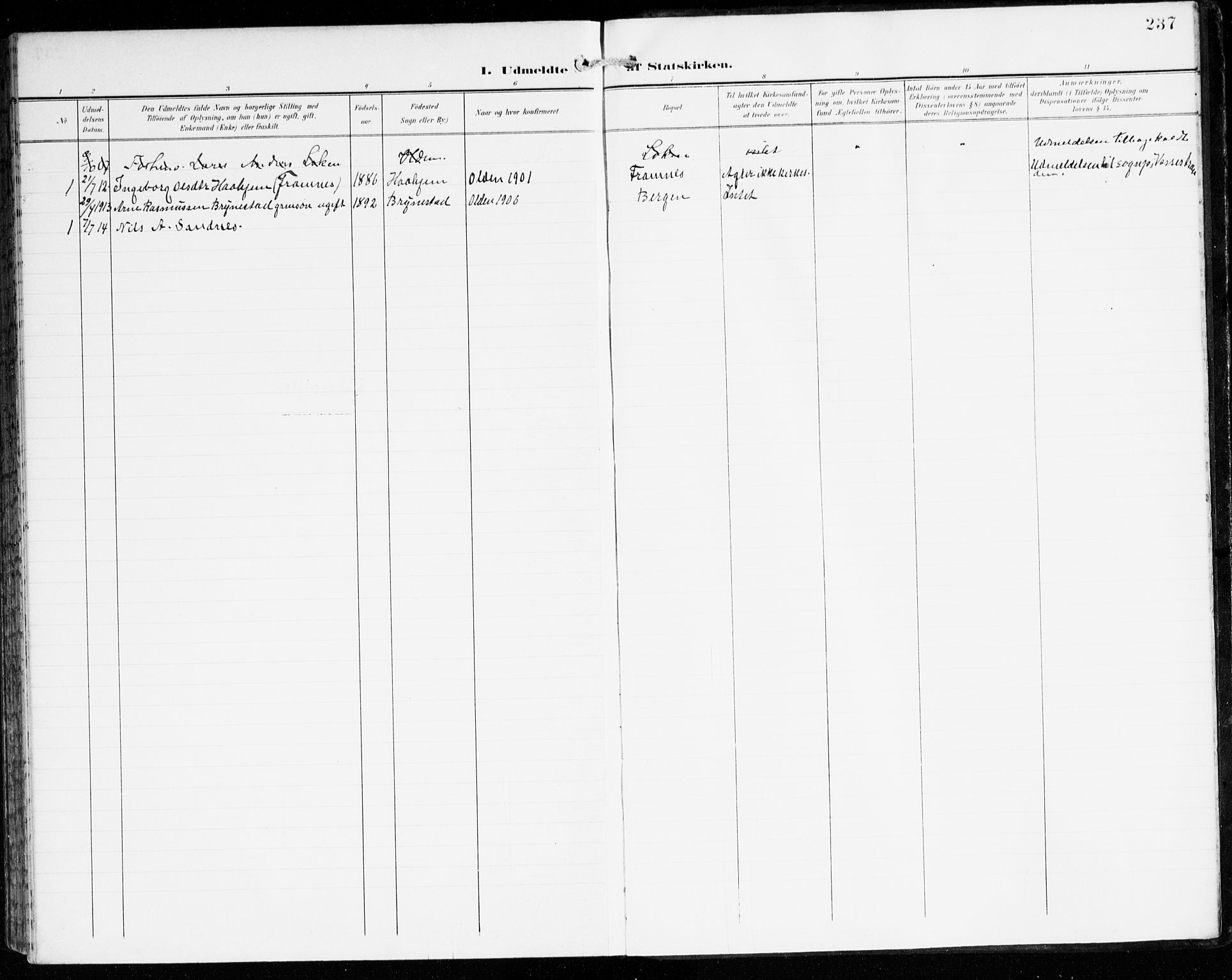 Innvik sokneprestembete, AV/SAB-A-80501: Parish register (official) no. C 2, 1900-1920, p. 237