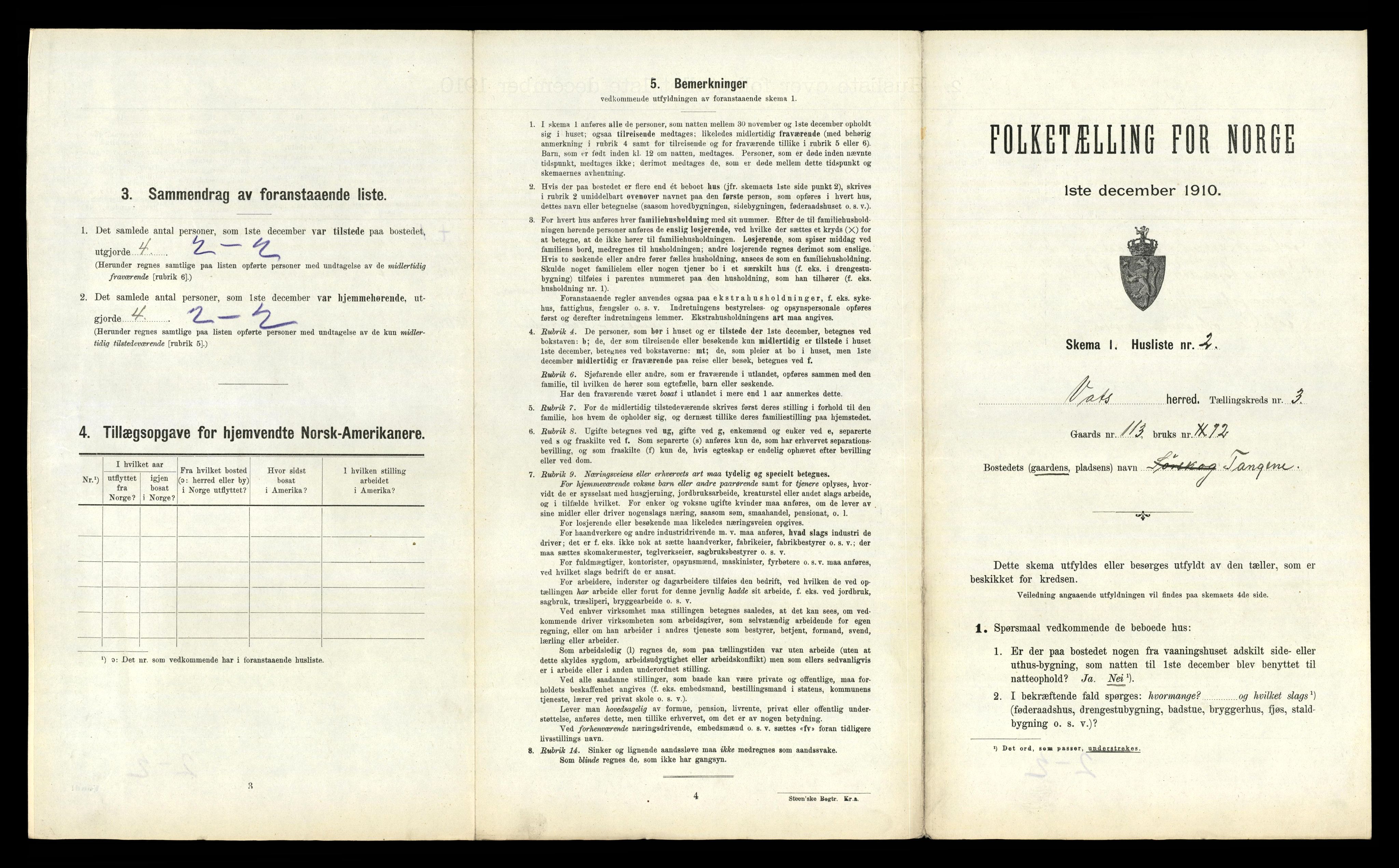 RA, 1910 census for Vats, 1910, p. 156