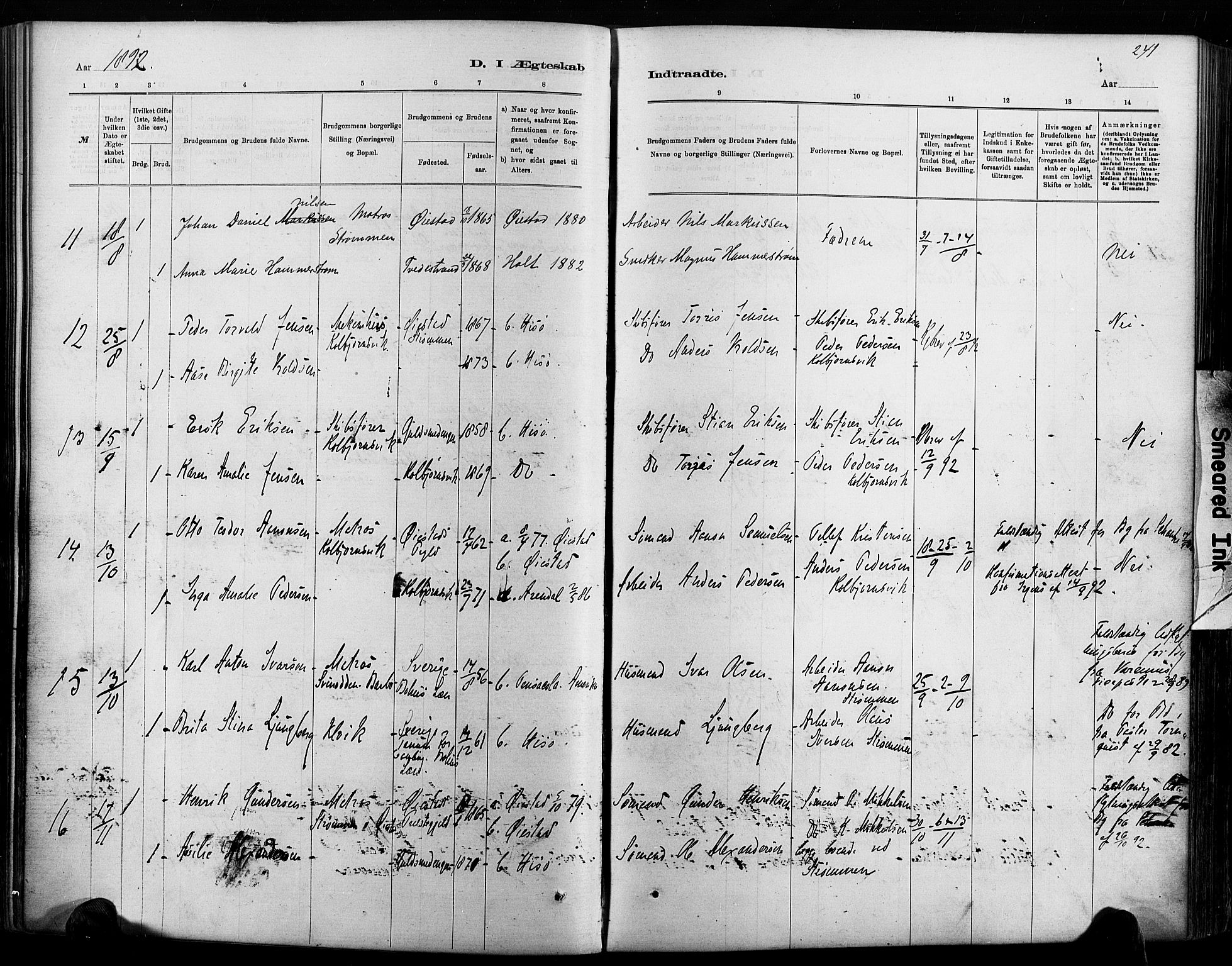 Hisøy sokneprestkontor, AV/SAK-1111-0020/F/Fa/L0003: Parish register (official) no. A 3, 1881-1894, p. 241