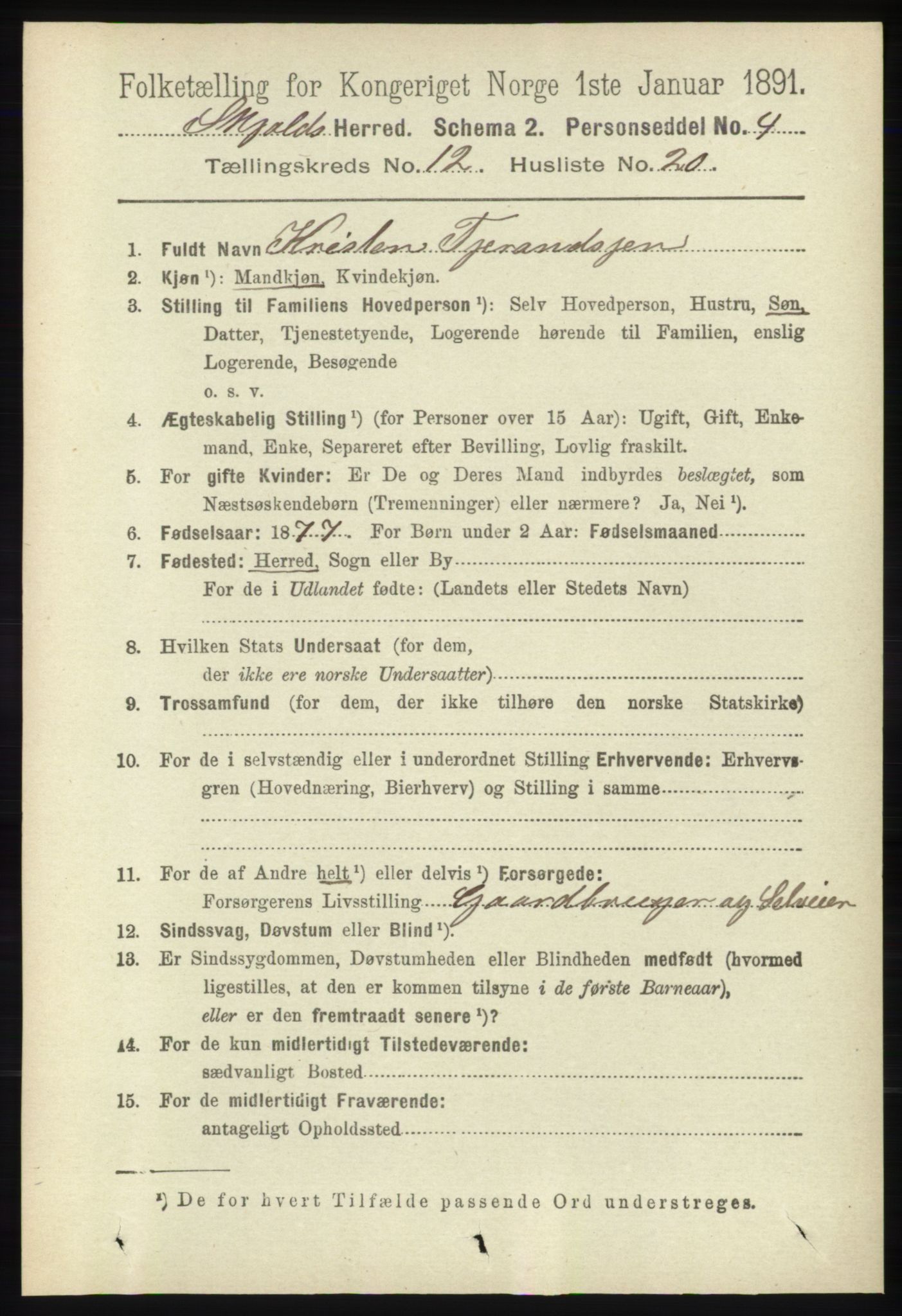 RA, 1891 census for 1154 Skjold, 1891, p. 2364