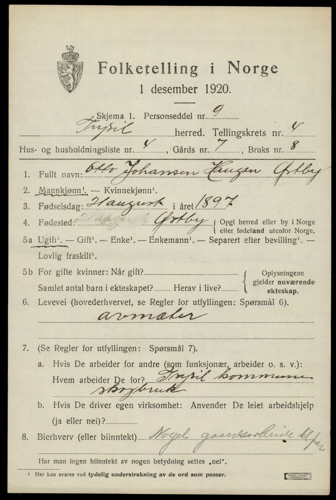 SAH, 1920 census for Trysil, 1920, p. 4133