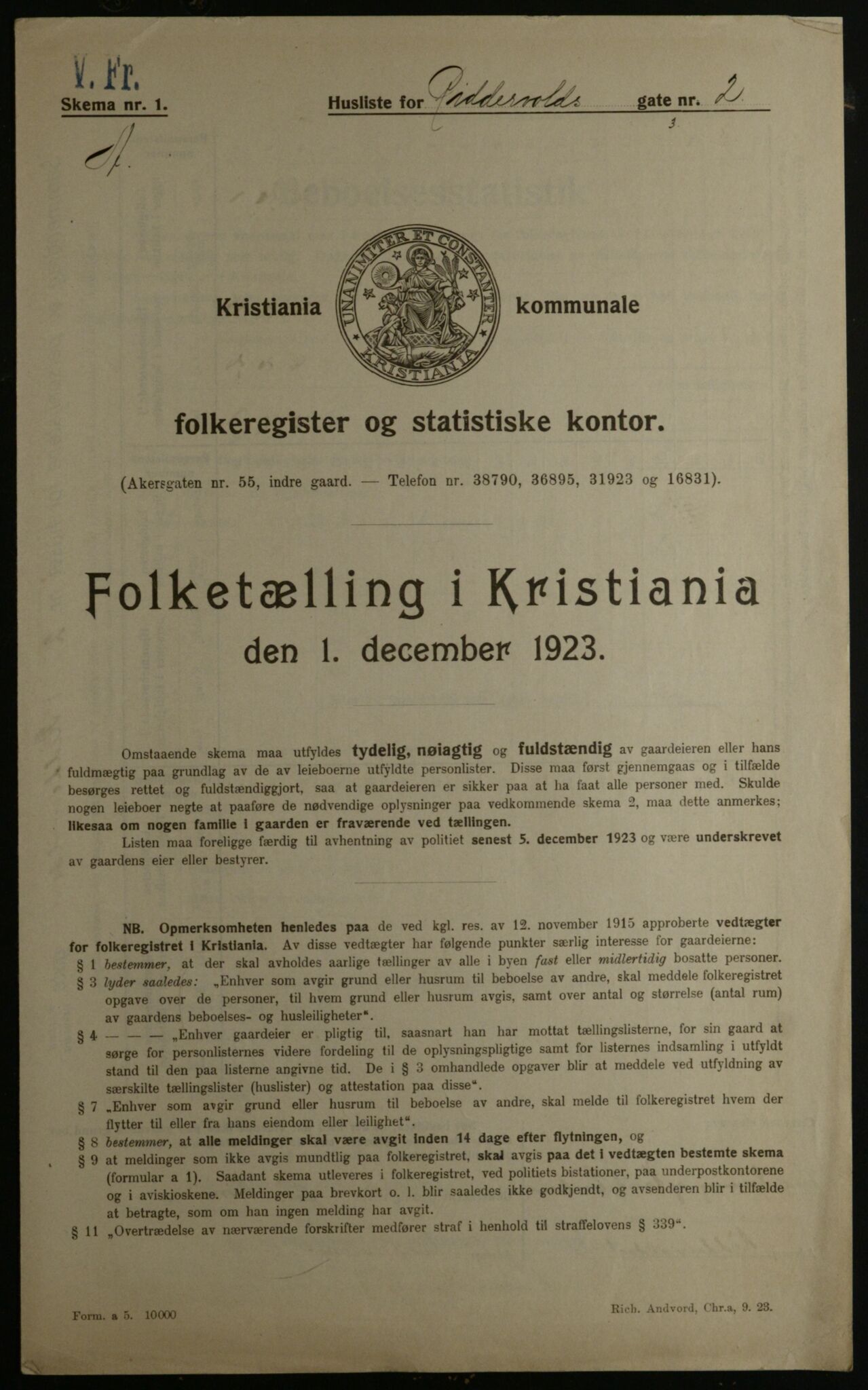 OBA, Municipal Census 1923 for Kristiania, 1923, p. 91709
