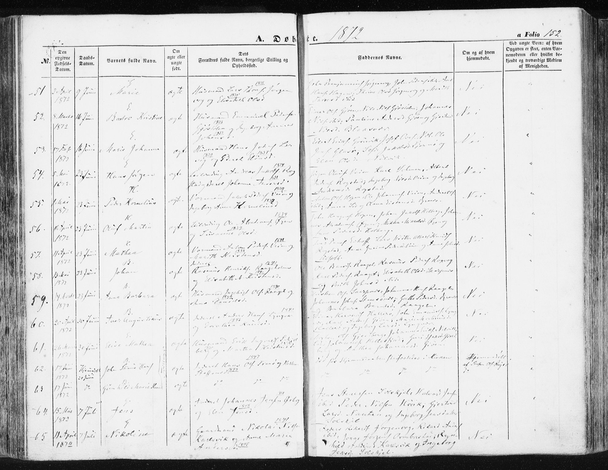 Ministerialprotokoller, klokkerbøker og fødselsregistre - Møre og Romsdal, AV/SAT-A-1454/581/L0937: Parish register (official) no. 581A05, 1853-1872, p. 152