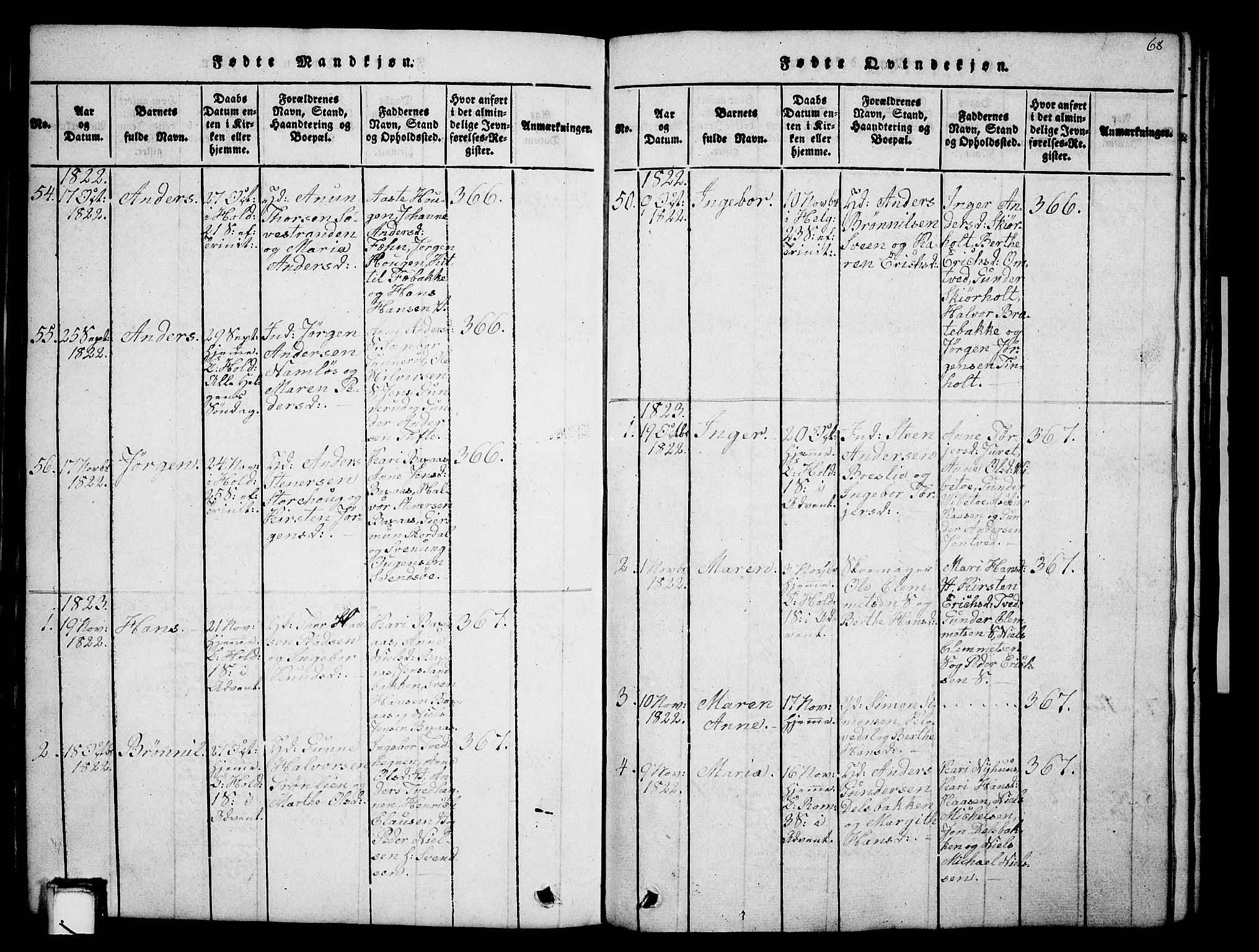 Holla kirkebøker, SAKO/A-272/G/Ga/L0001: Parish register (copy) no. I 1, 1814-1830, p. 68