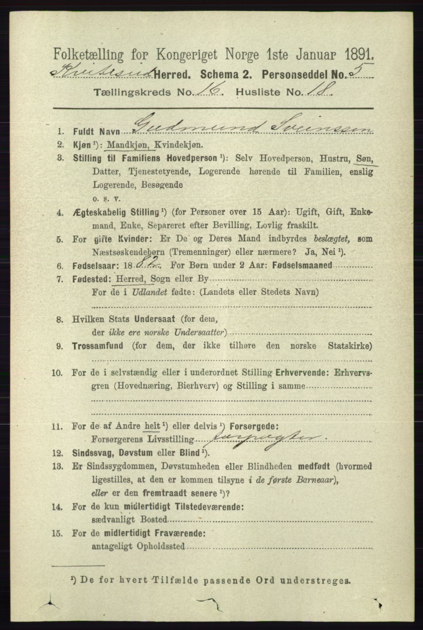 RA, 1891 census for 0829 Kviteseid, 1891, p. 3745