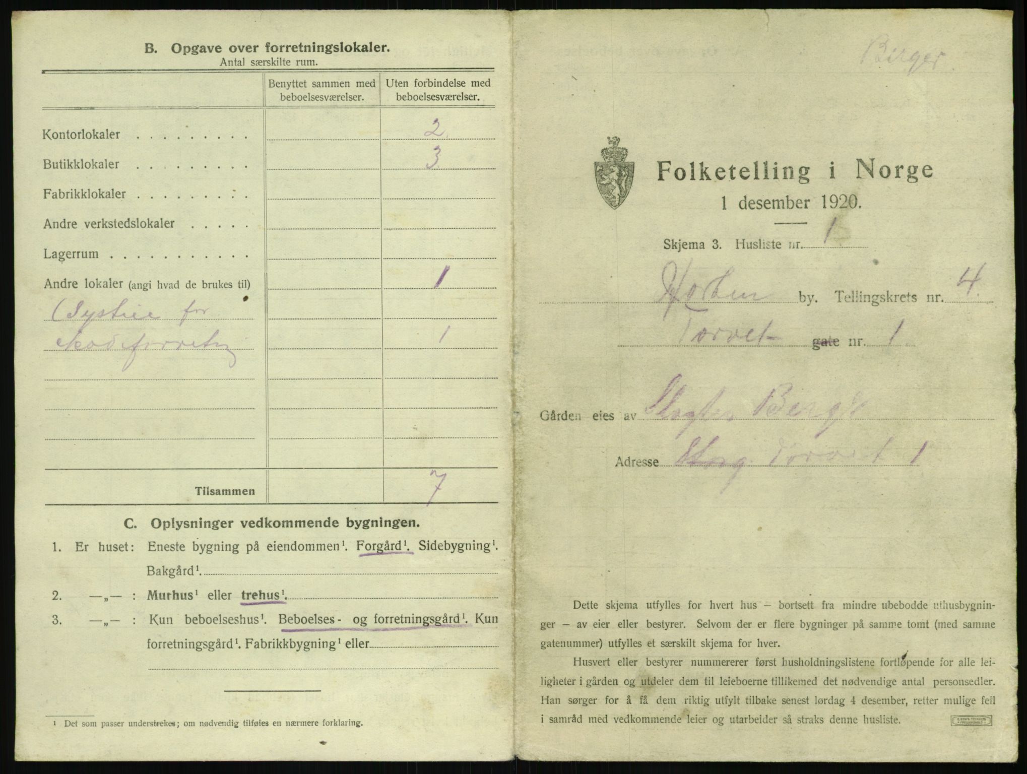 SAKO, 1920 census for Horten, 1920, p. 1197