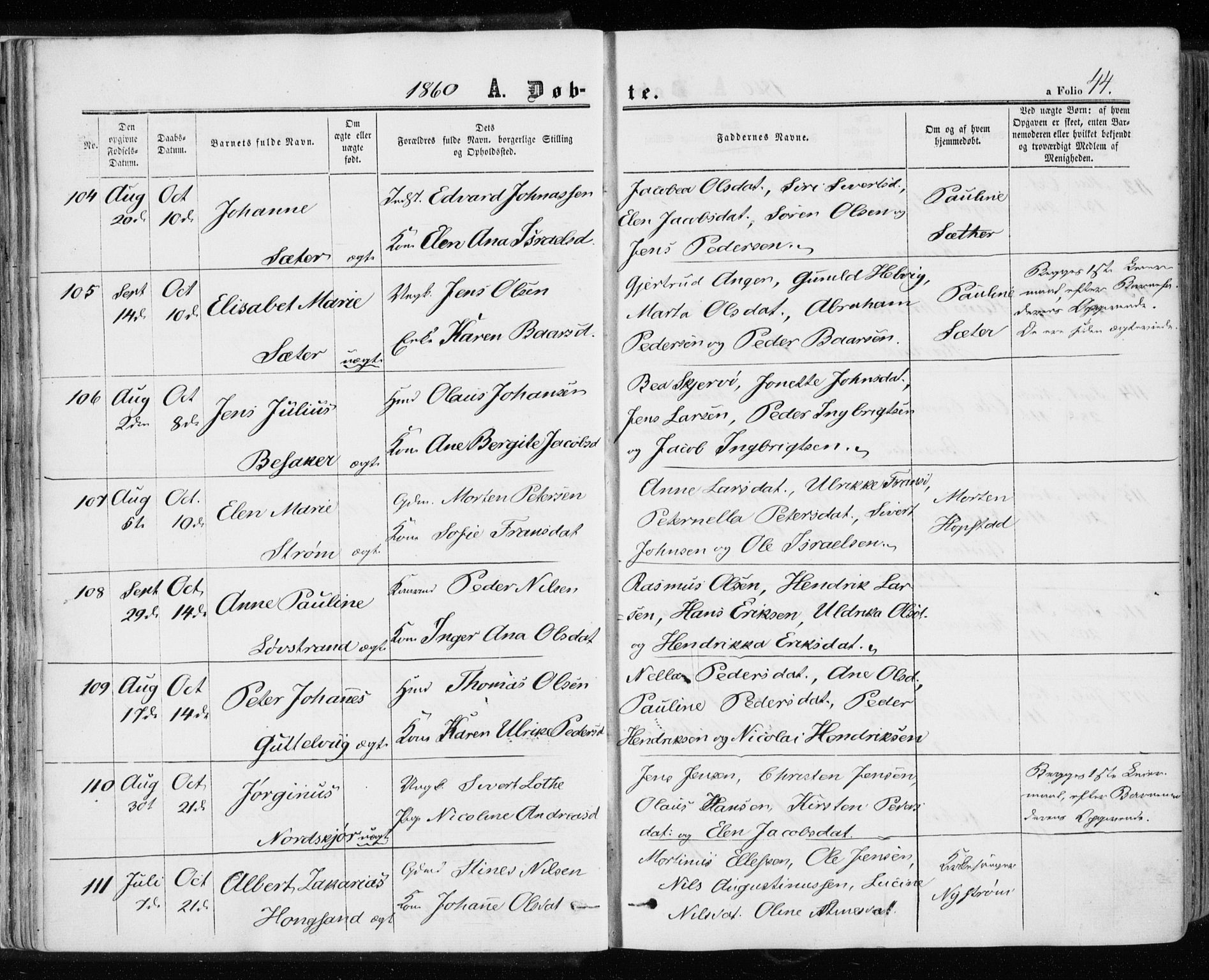 Ministerialprotokoller, klokkerbøker og fødselsregistre - Sør-Trøndelag, SAT/A-1456/657/L0705: Parish register (official) no. 657A06, 1858-1867, p. 44