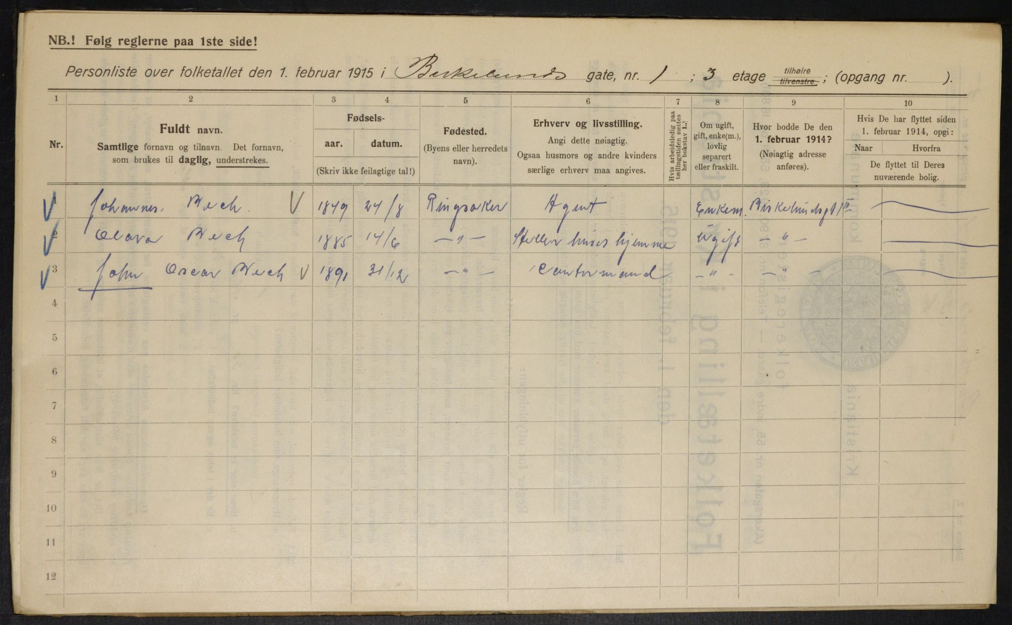 OBA, Municipal Census 1915 for Kristiania, 1915, p. 5068