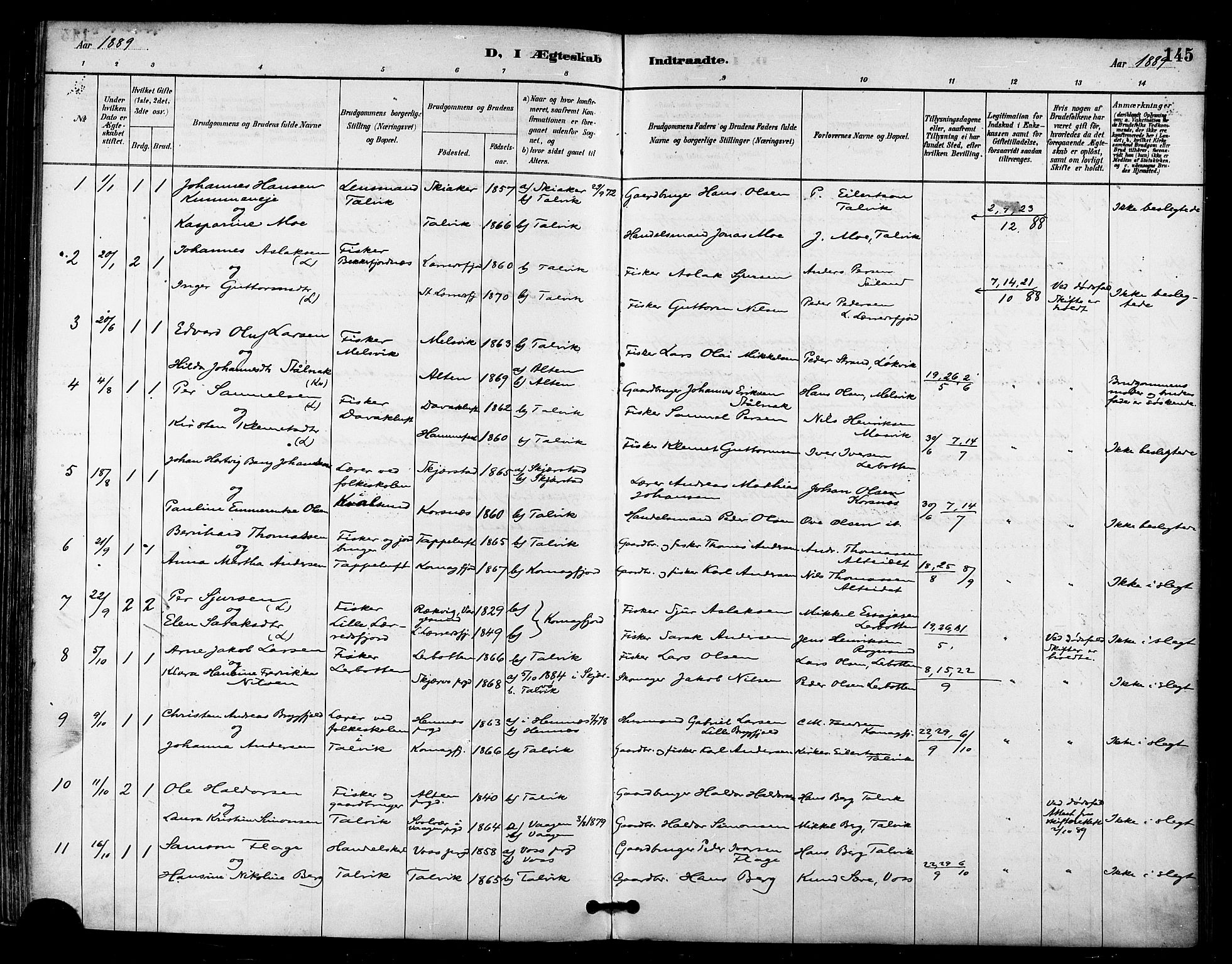 Talvik sokneprestkontor, SATØ/S-1337/H/Ha/L0013kirke: Parish register (official) no. 13, 1886-1897, p. 145