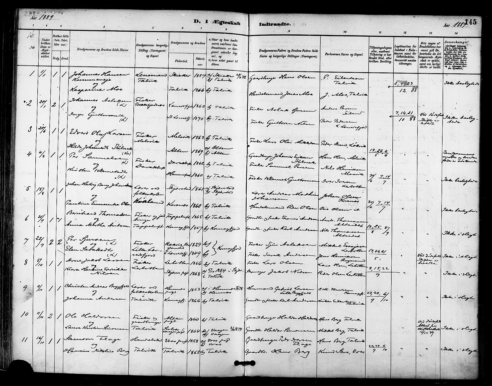 Talvik sokneprestkontor, AV/SATØ-S-1337/H/Ha/L0013kirke: Parish register (official) no. 13, 1886-1897, p. 145