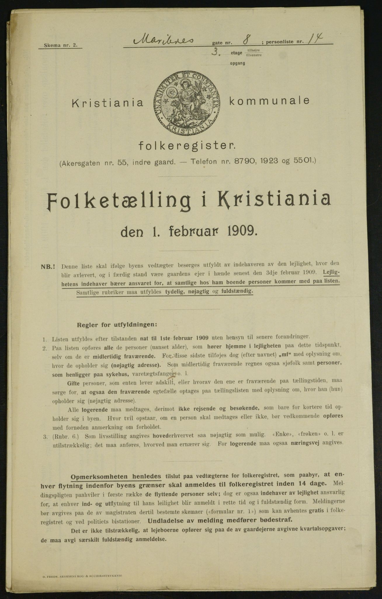 OBA, Municipal Census 1909 for Kristiania, 1909, p. 54956