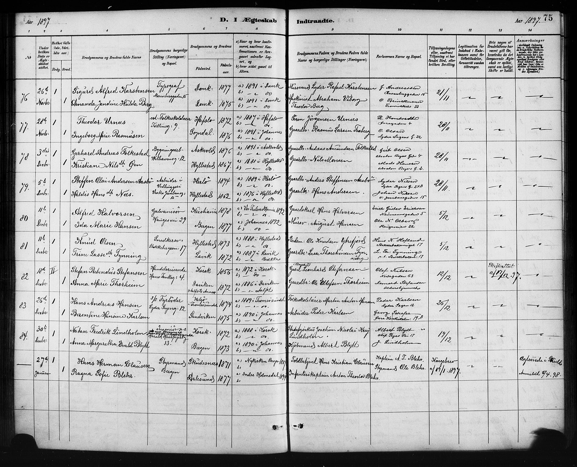 Johanneskirken sokneprestembete, AV/SAB-A-76001/H/Hab: Parish register (copy) no. C 1, 1885-1912, p. 75