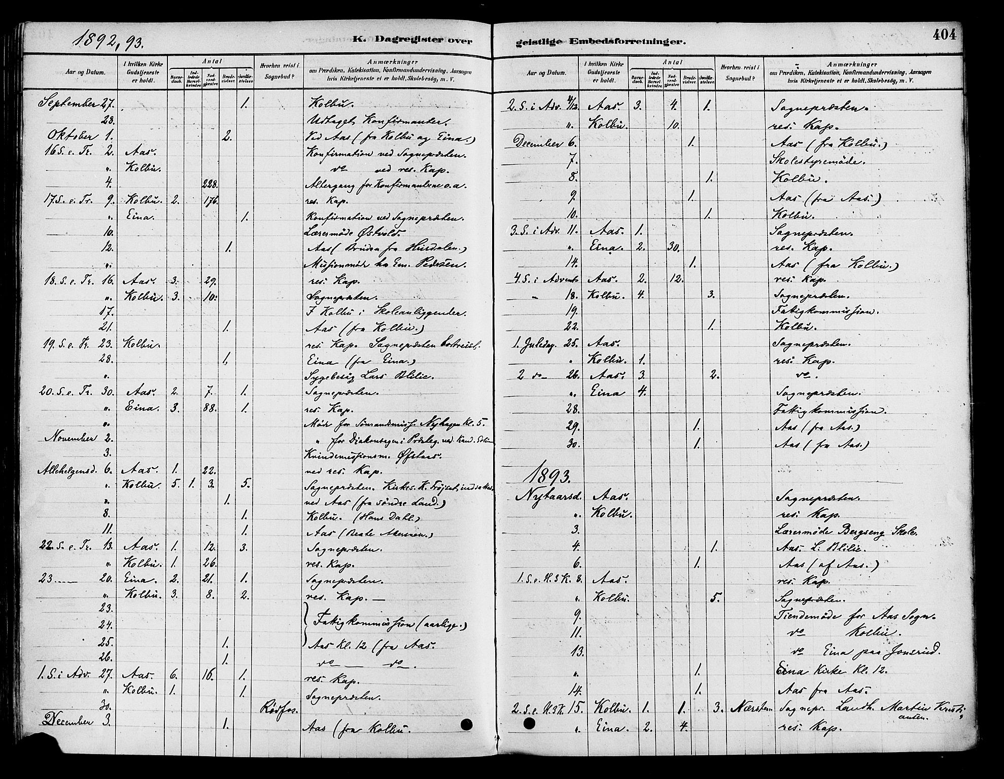 Vestre Toten prestekontor, SAH/PREST-108/H/Ha/Haa/L0009: Parish register (official) no. 9, 1878-1894, p. 404
