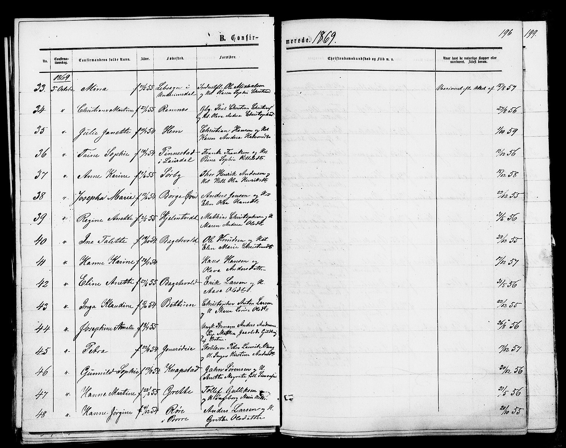 Våle kirkebøker, AV/SAKO-A-334/F/Fa/L0010: Parish register (official) no. I 10, 1861-1877, p. 196