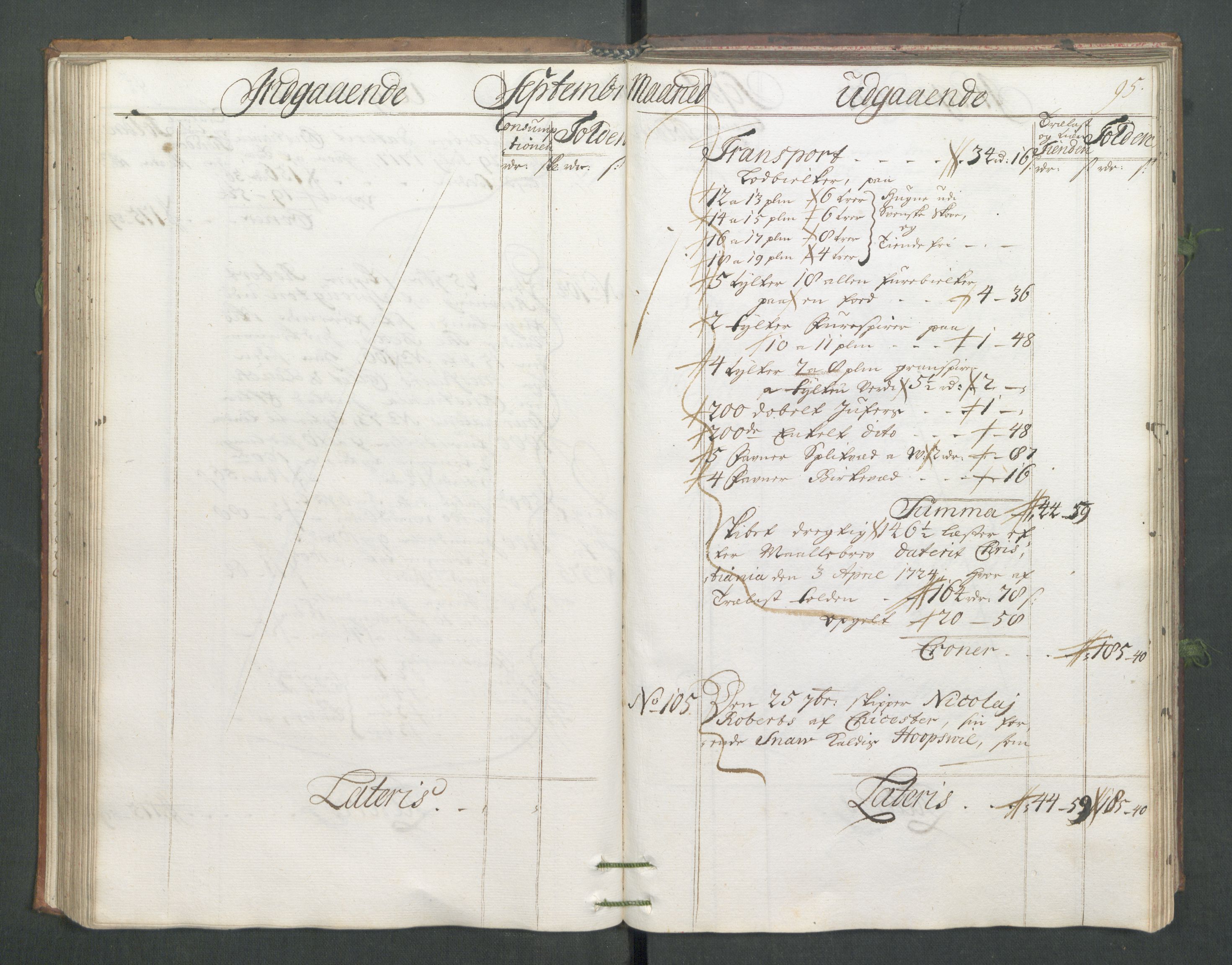 Generaltollkammeret, tollregnskaper, AV/RA-EA-5490/R02/L0006/0001: Tollregnskaper Fredrikstad / Hovedtollbok, 1731, p. 95