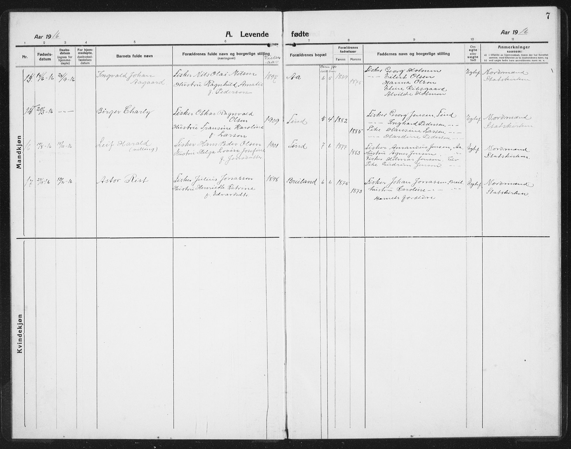 Ministerialprotokoller, klokkerbøker og fødselsregistre - Nordland, AV/SAT-A-1459/886/L1226: Parish register (copy) no. 886C03, 1916-1935, p. 7