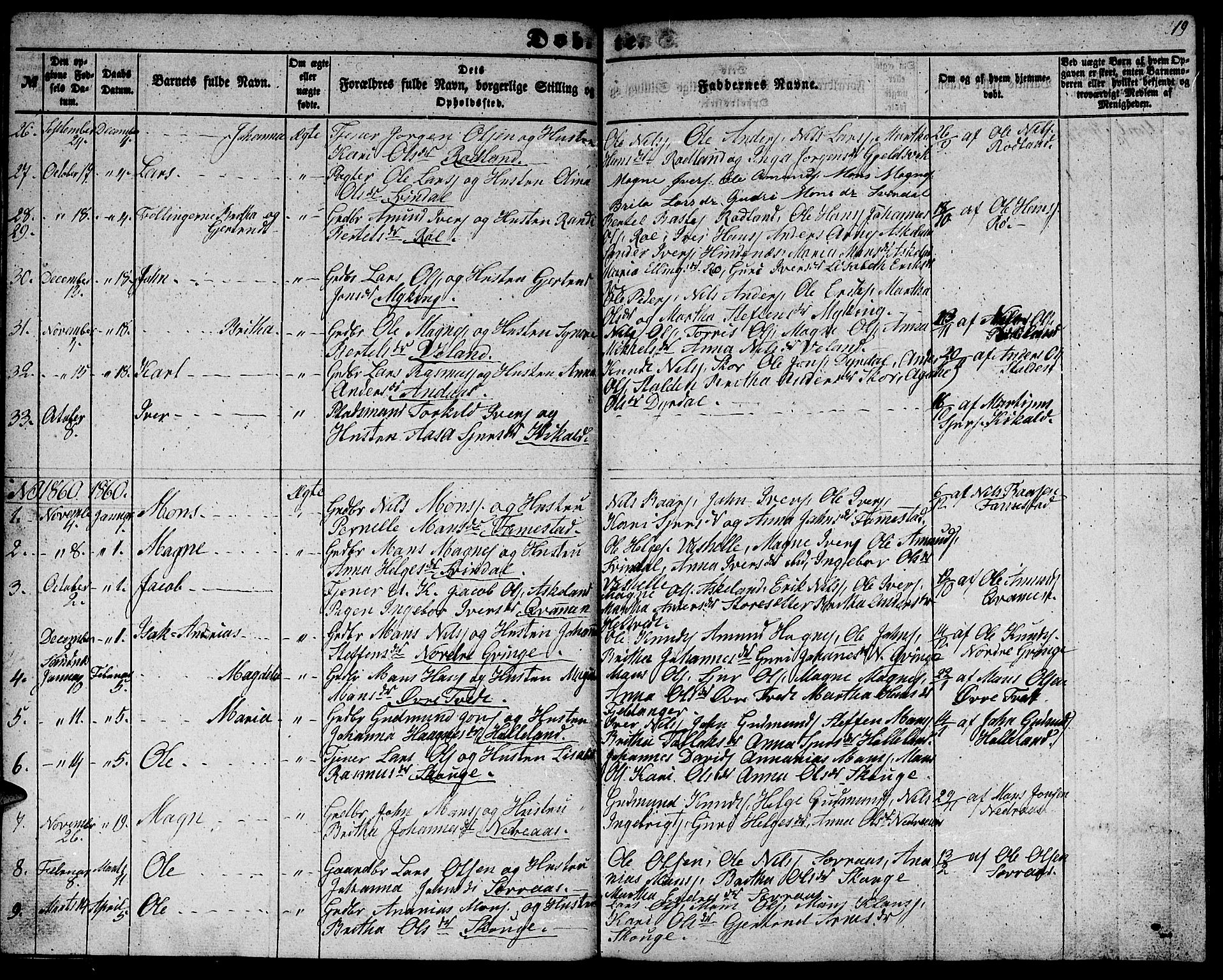 Lindås Sokneprestembete, SAB/A-76701/H/Hab: Parish register (copy) no. E 1, 1852-1867, p. 19