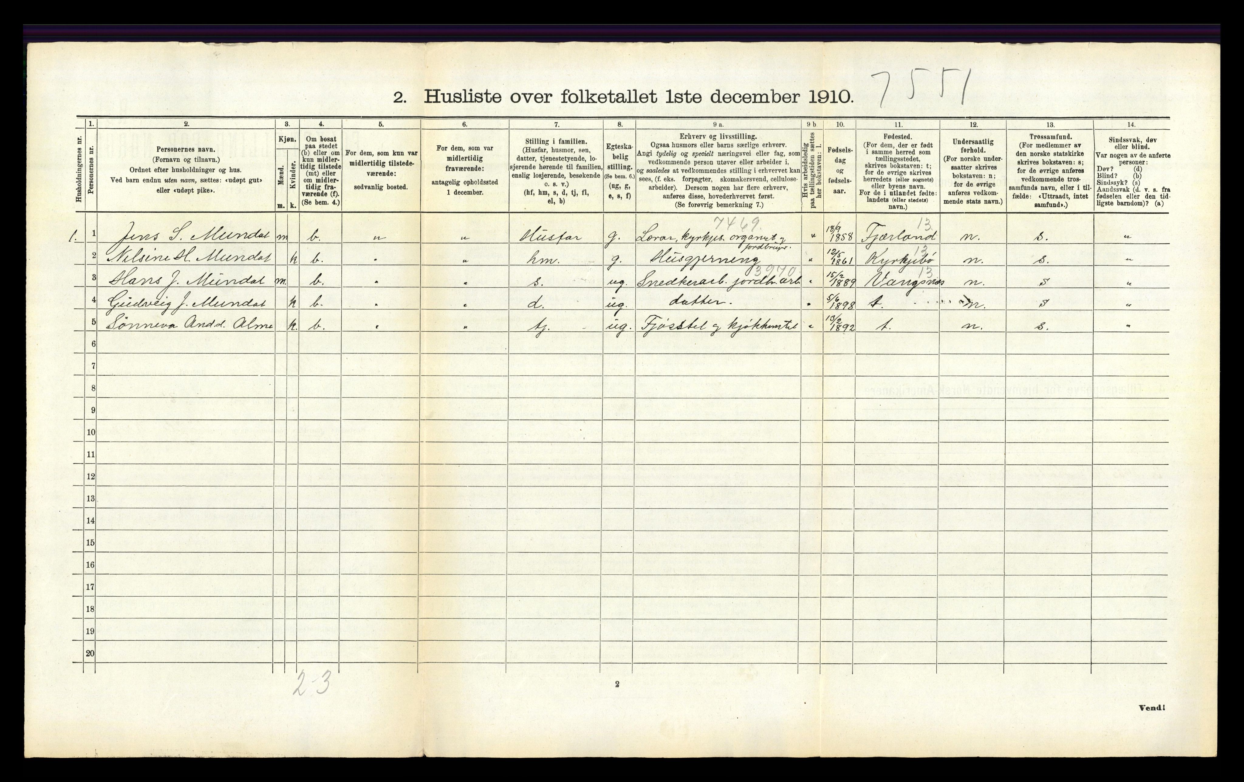 RA, 1910 census for Hafslo, 1910, p. 212